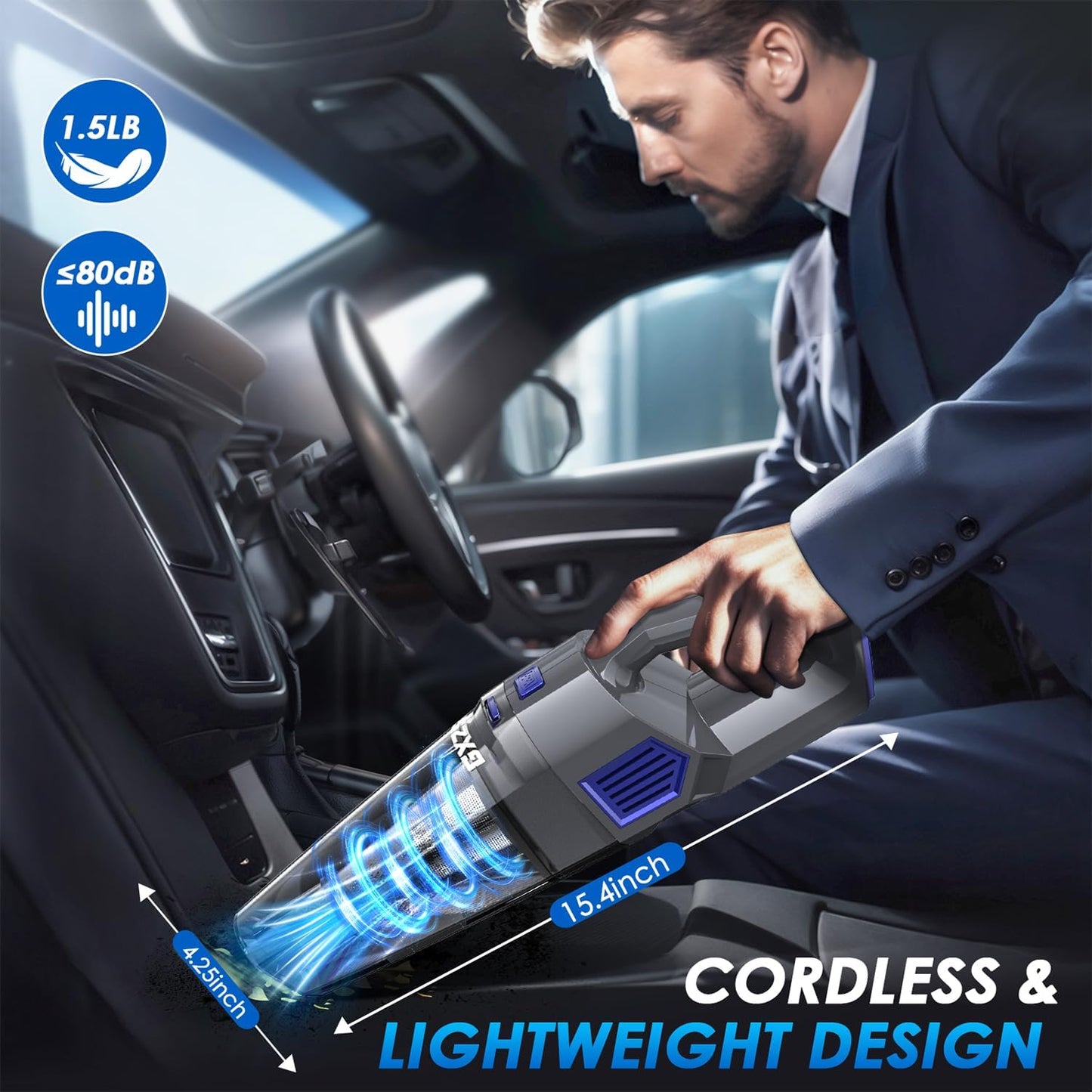 Handheld Vacuum Cordless, 15000PA Strong Suction Hand Held Car Vacuum Cleaner Rechargeable