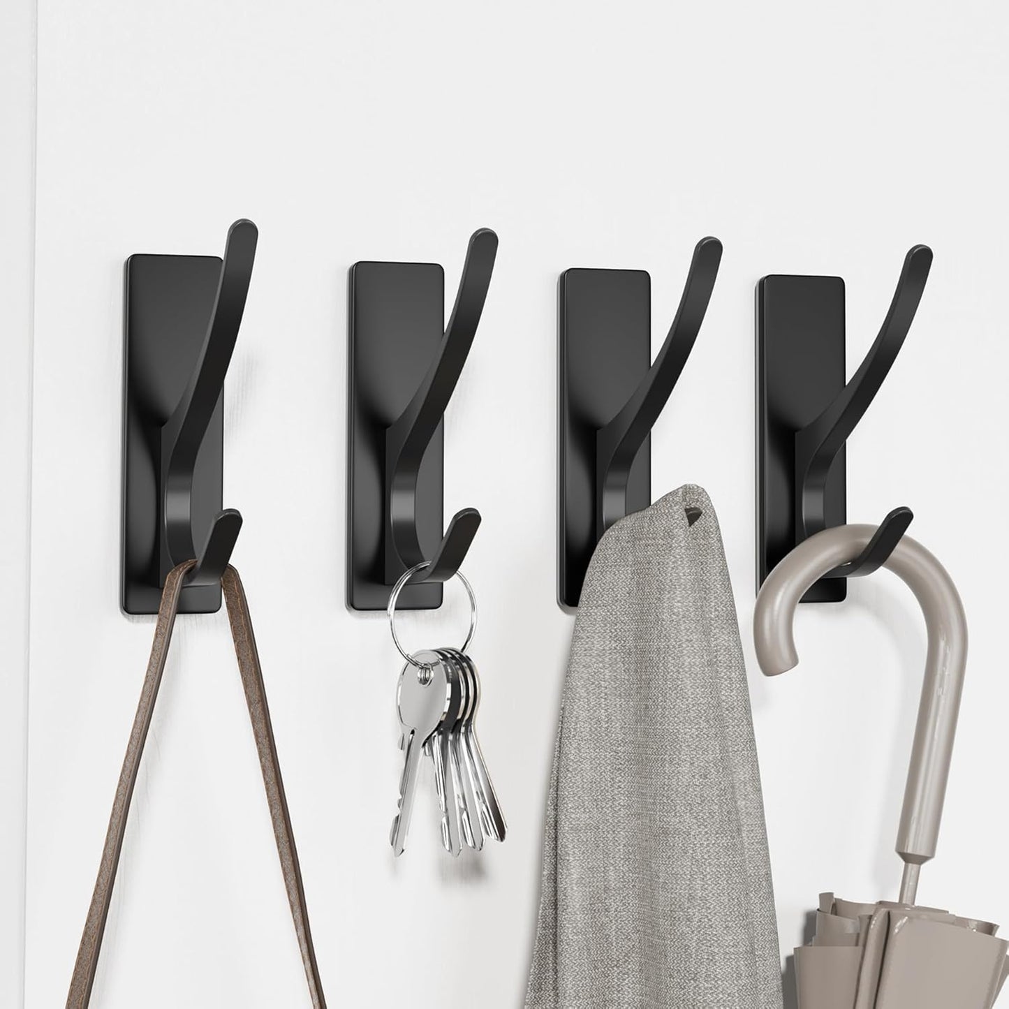 Self Adhesive Coat Hooks for Hanging, Heavy Duty Stainless Double Wall Hook for Towel, Backpack