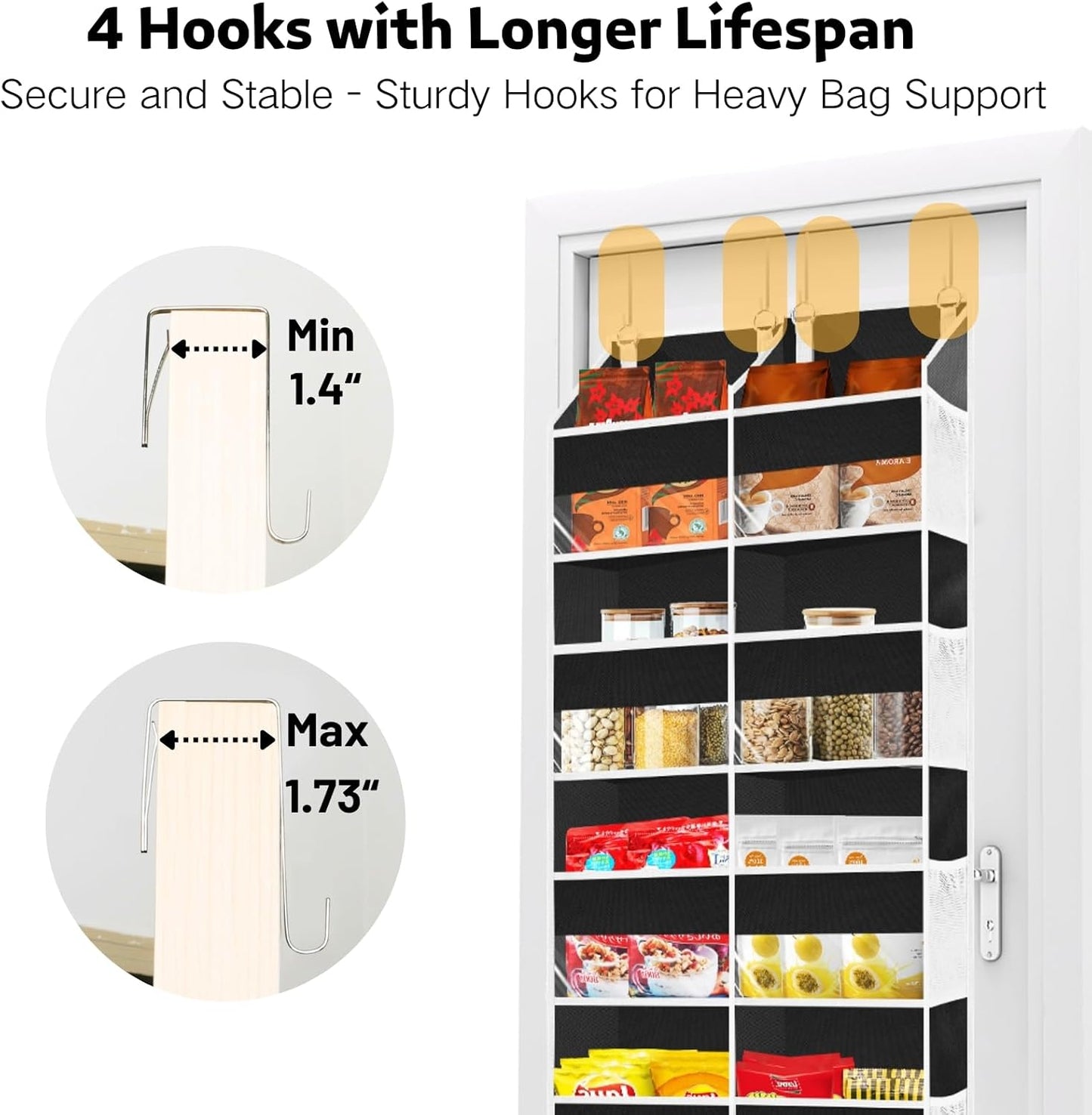 Over the Door Organizer 5 Tiers, Extra Large Behind Door Storage of 10 Compartments, 80 lbs Weight