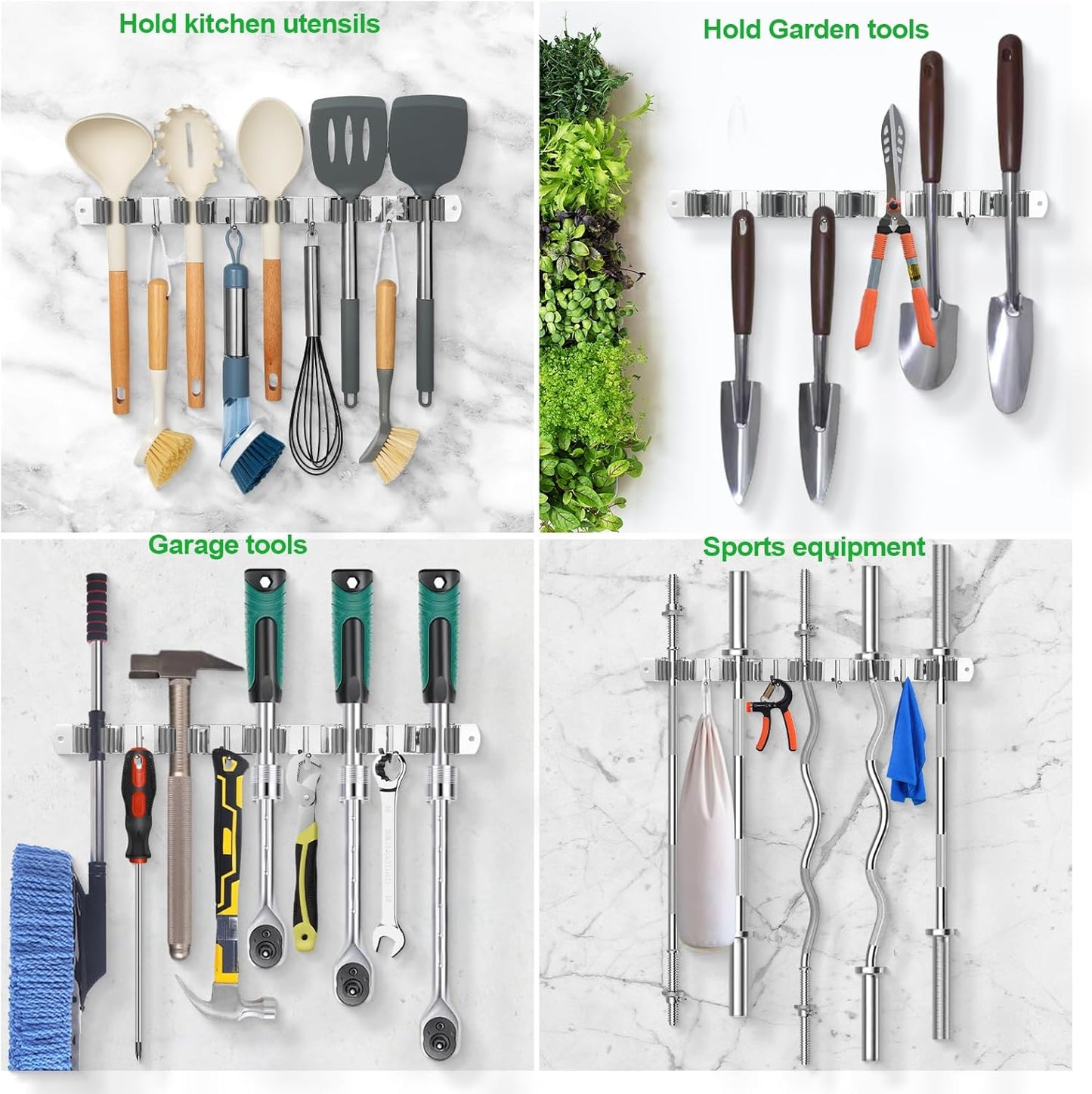 voze 5 Racks and 4 Hooks Mop and Broom Holder Wall Mount, Self Adhesive Heavy Duty Broom Hanger