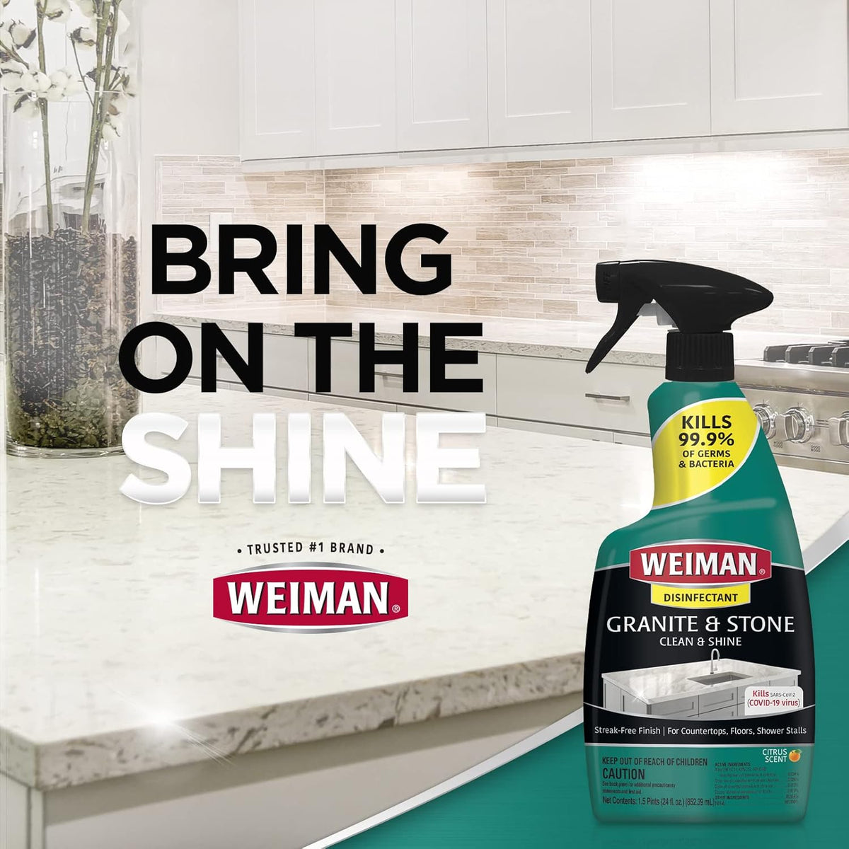 Weiman Disinfectant Granite Daily Clean & Shine (2 Pack with Polishing Cloth) Safely Clean