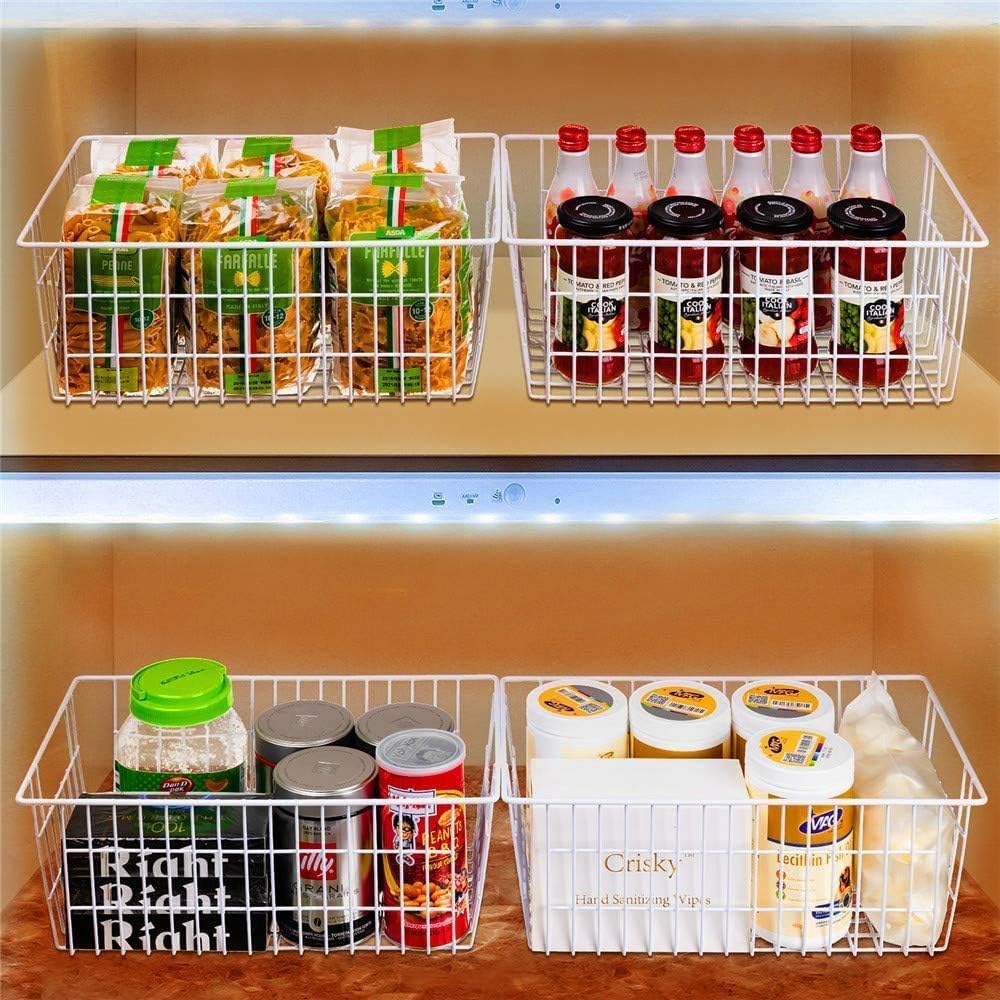Slideep Freezer Baskets Farmhouse Organizer Storage Basket with Handles, Food Storage Bin for