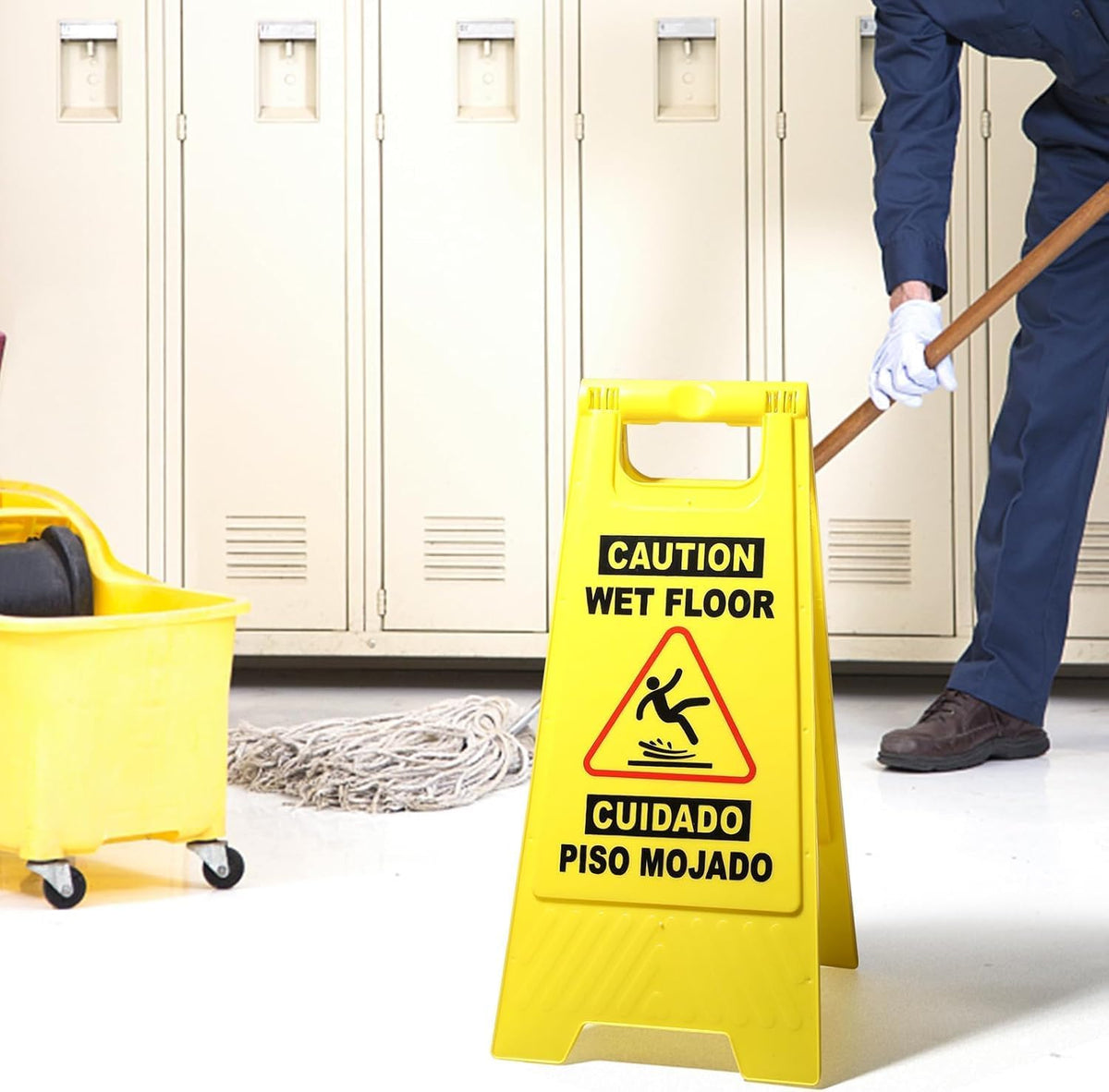 XPCARE 24 Inches Caution Wet Floor Sign,4PACK Yellow Bilingual Double-Sided Safety Warning Signs,A