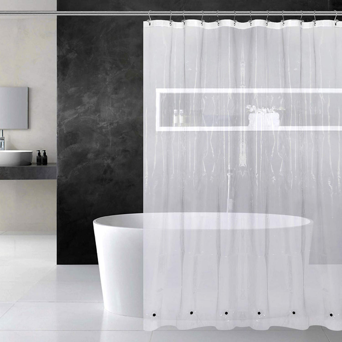 Barossa Design Heavy Duty Shower Curtain Liner with 6 Magnets, Clear, 72x72
