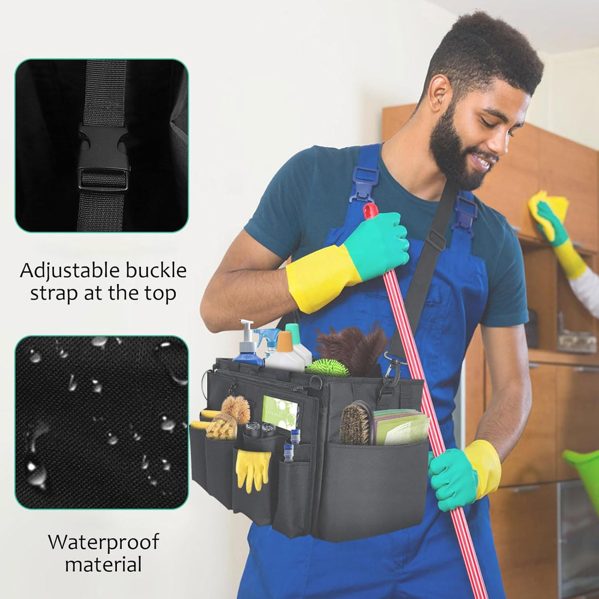 Qivine Cleaning Caddy with Handle, Cleaning Supply Caddy Foldable Tool Bag Cleaning Products