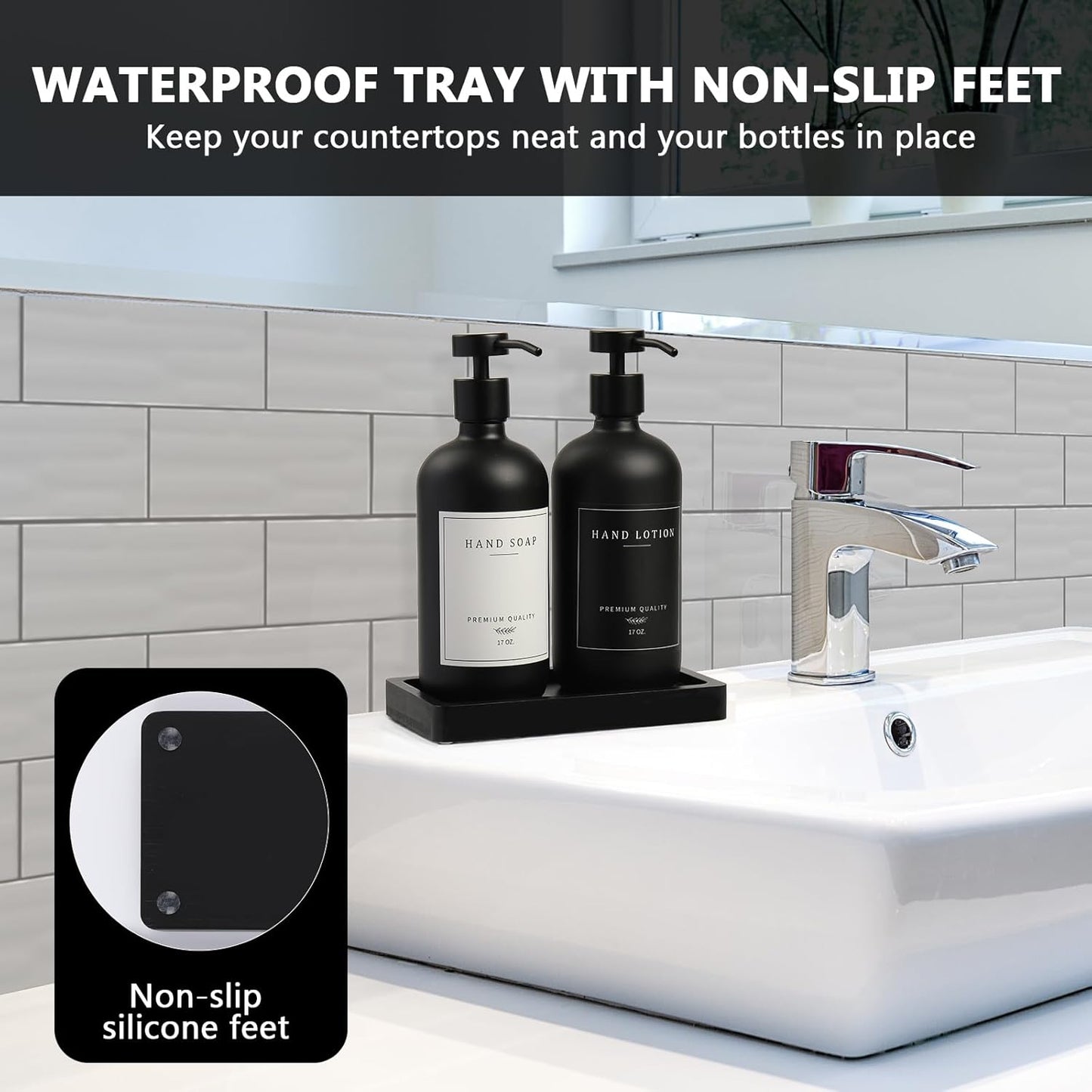 Black Soap Dispenser - Kitchen Hand Dish Soap Dispenser, Glass Bathroom Soap Lotion Dispenser with