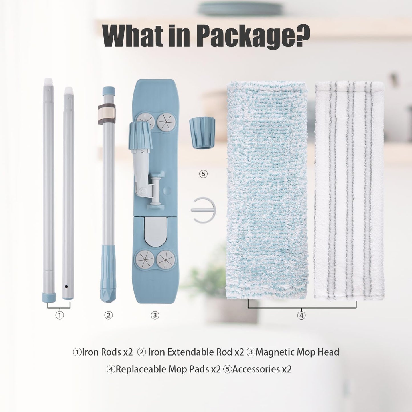 Dust Mop for Floor Cleaning,Magnetic Floor Flat Mop with 2 Washable Pads -Extendable 64‘’ Iron