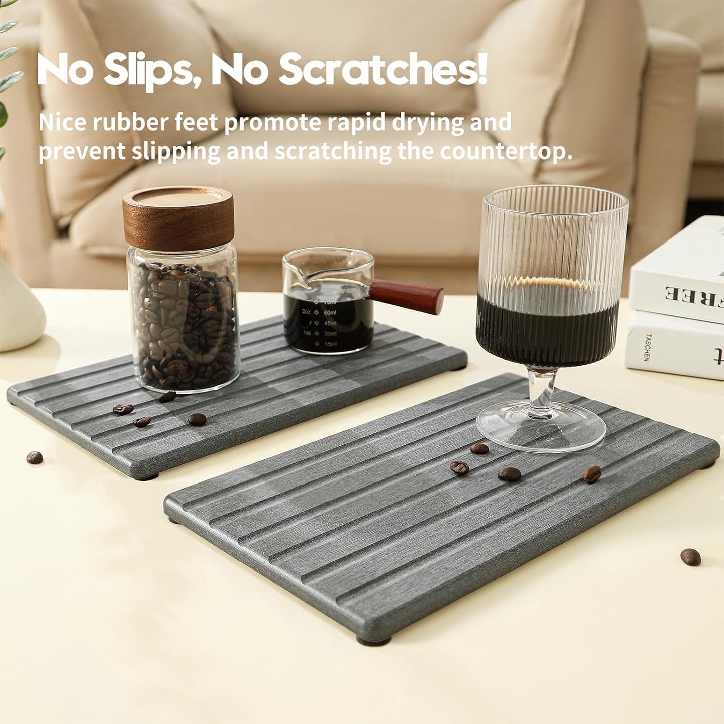 2PCS Water Absorbing Stone Drying Tray Mat for Bathroom Sink & Kitchen Counter Organizer, Quick Dry