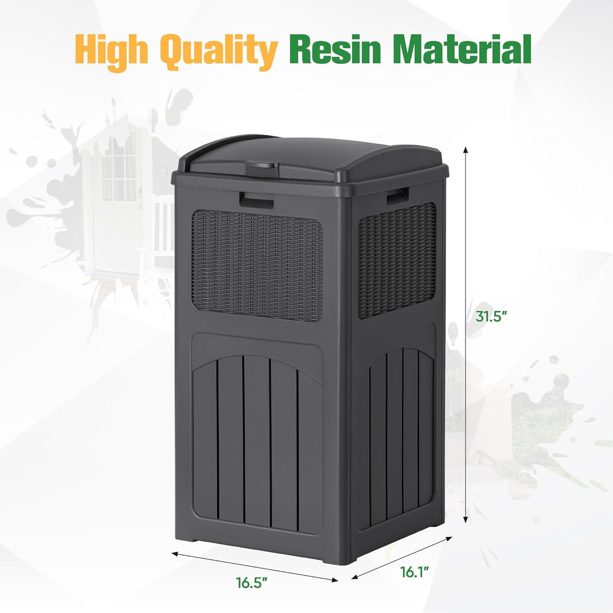 Flamaker 30 Gallon Trash Can, Resin Outdoor Garbage Can with Lid, Waterproof Hideaway Patio Waste