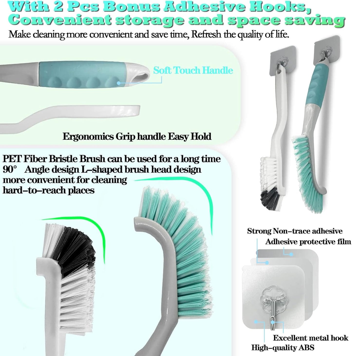 2Pcs Cleaning Brushes, Multi-Purpose Right Angle Brush Scrubbing Kitchen Coffeeroom Tearoom Deep