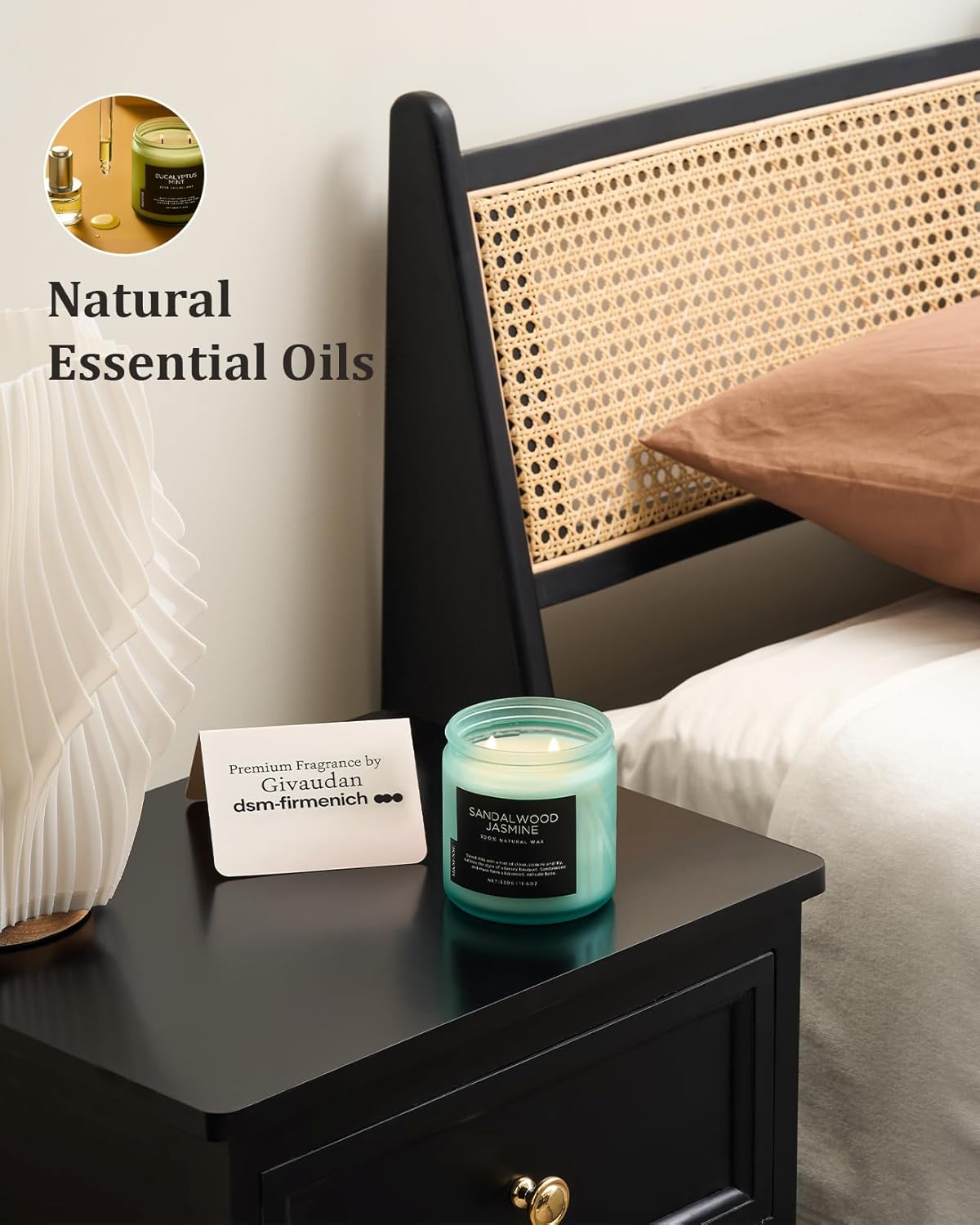 M&SENSE Sandalwood Jasmine Scented Candle, 11.6oz 70 Hours Burn Time Clean Non Toxic Natural Soy
