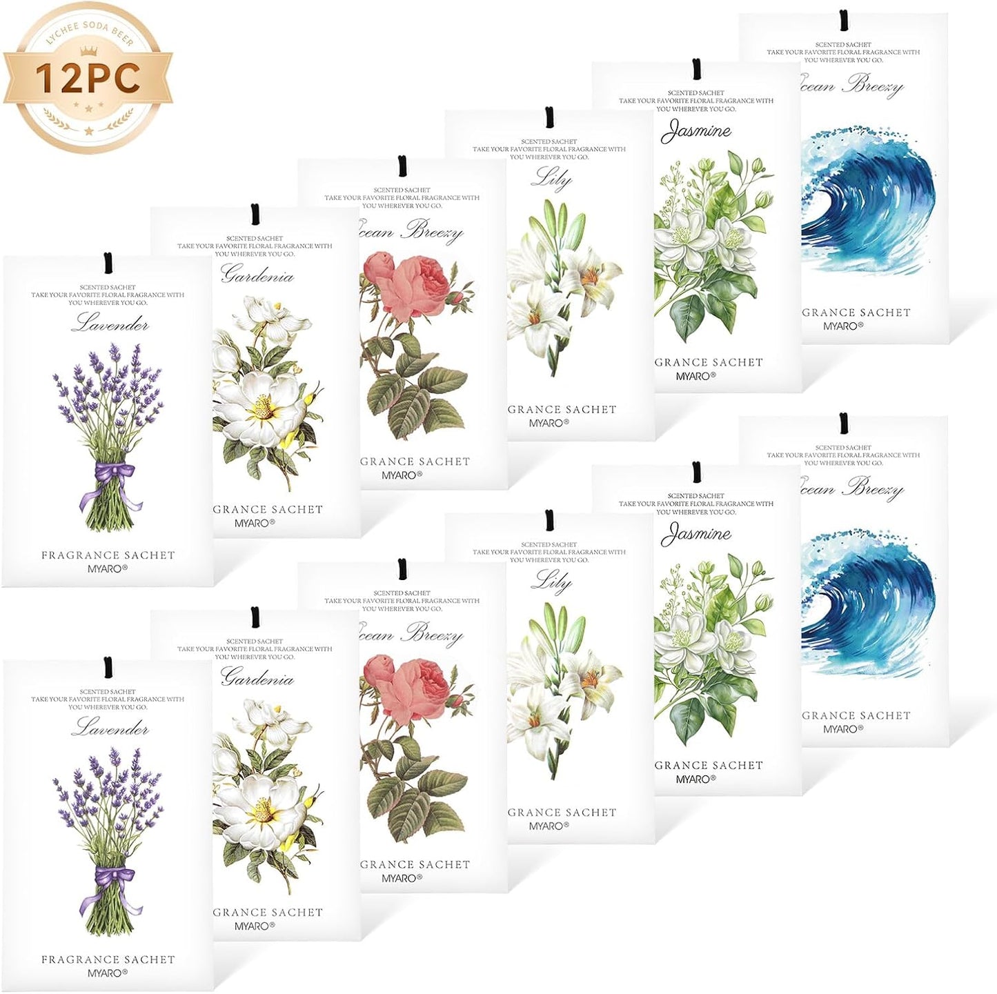 MYARO 12 Packs Scented Sachets for Drawer and Closet, Long-Lasting Sachets Bags Home Fragrance 6