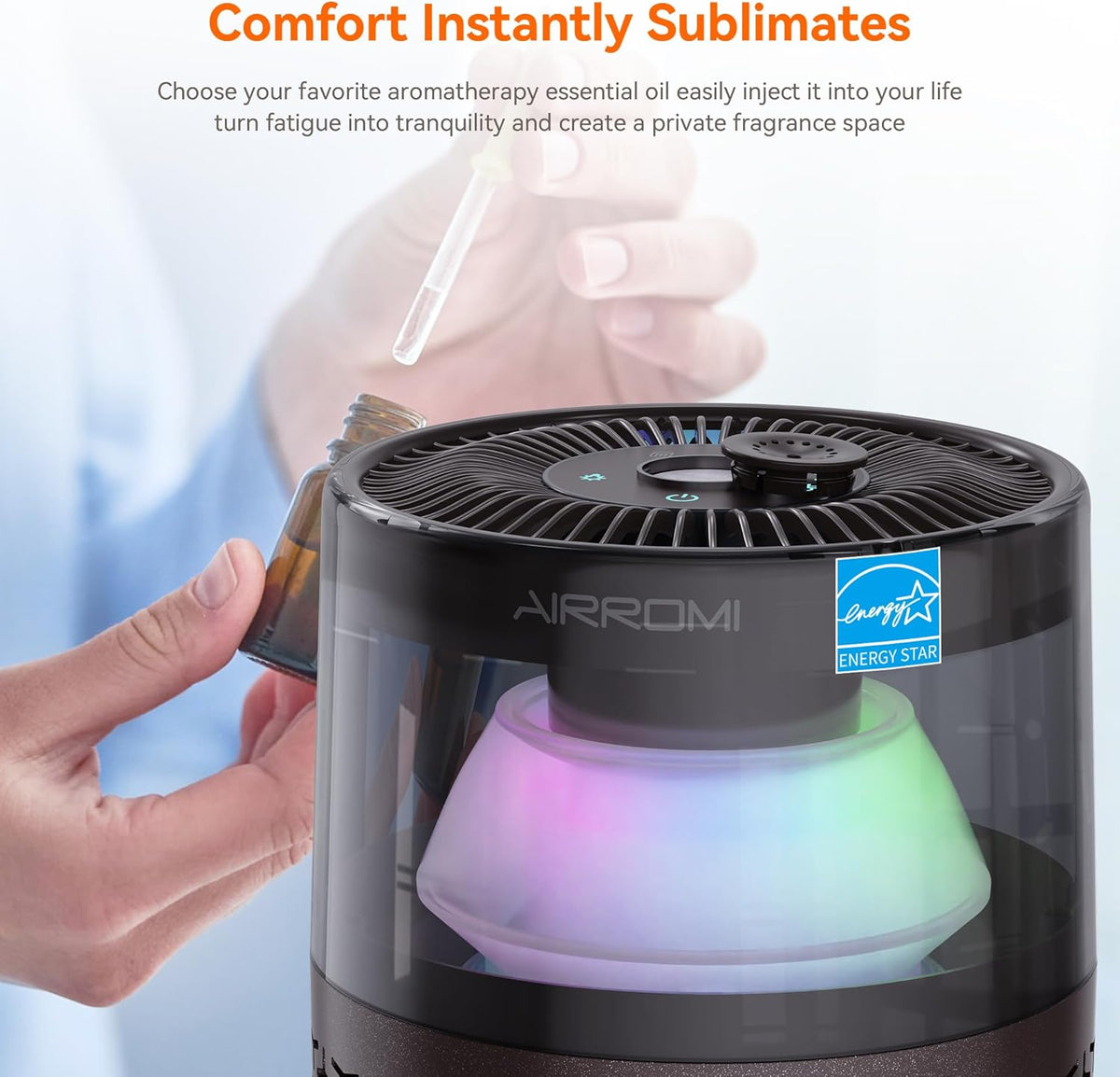 AIRROMI Air Purifiers for Bedroom Home,Up to 658 Ft²,Activated Carbon Filter Cleaner,With Fragrance