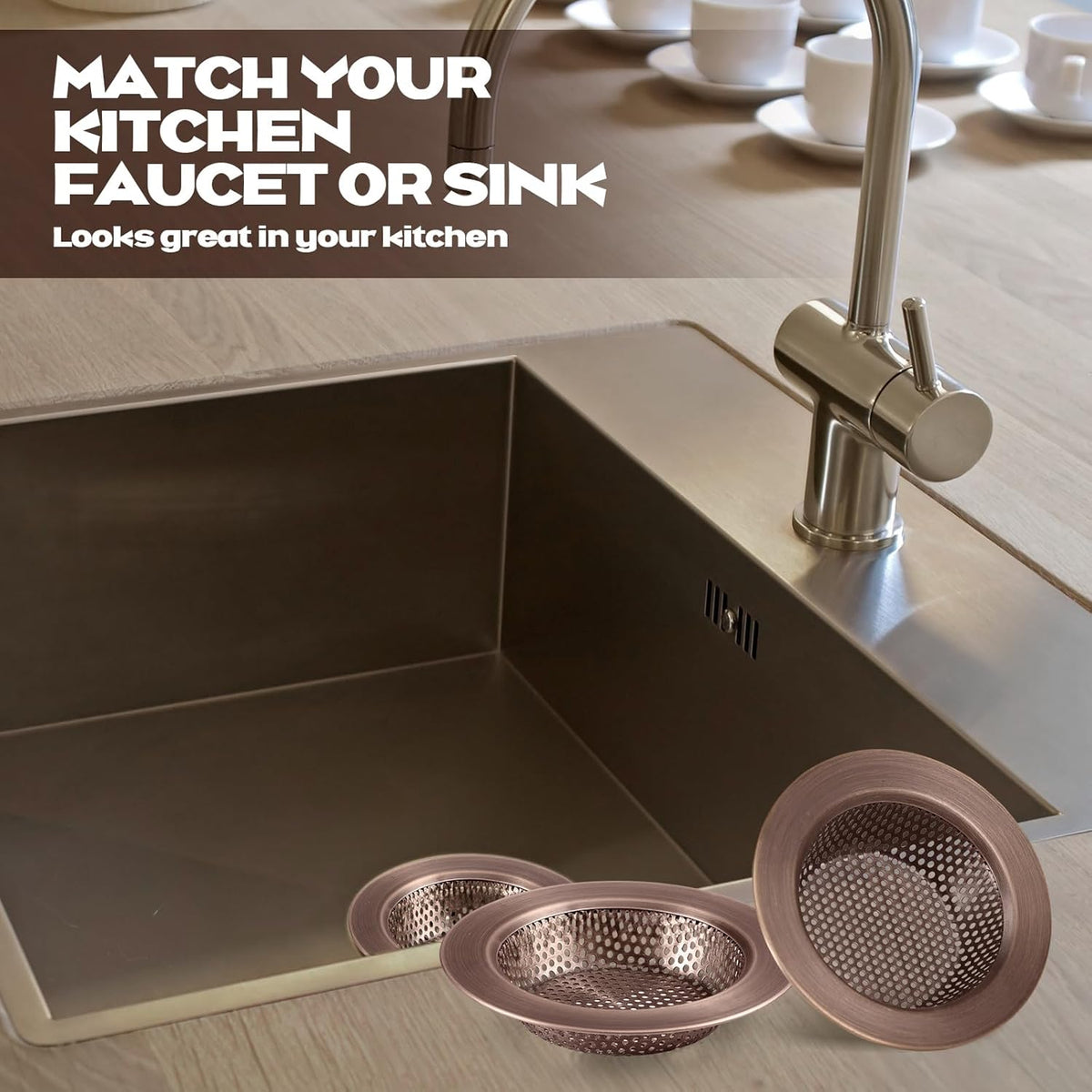 Retisee 2 Pcs Sink Strainer Stainless Steel Kitchen Sink Drain Strainer Basket Cover Mesh Hair Food