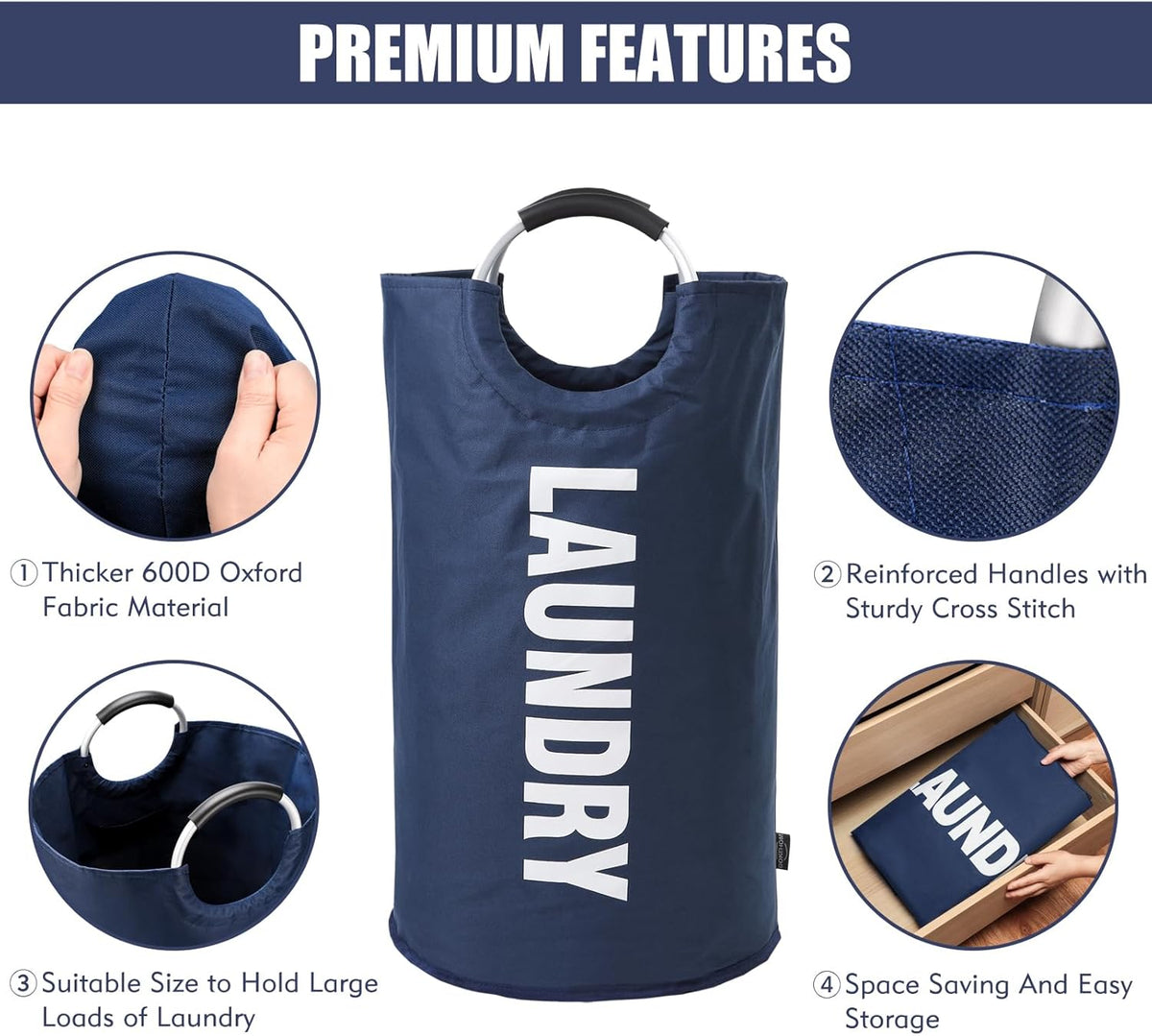 DOKEHOM 125L X-Large Collapsible Washing Laundry Basket Bag (7 Colors) for Bedroom, Fabric (Dark