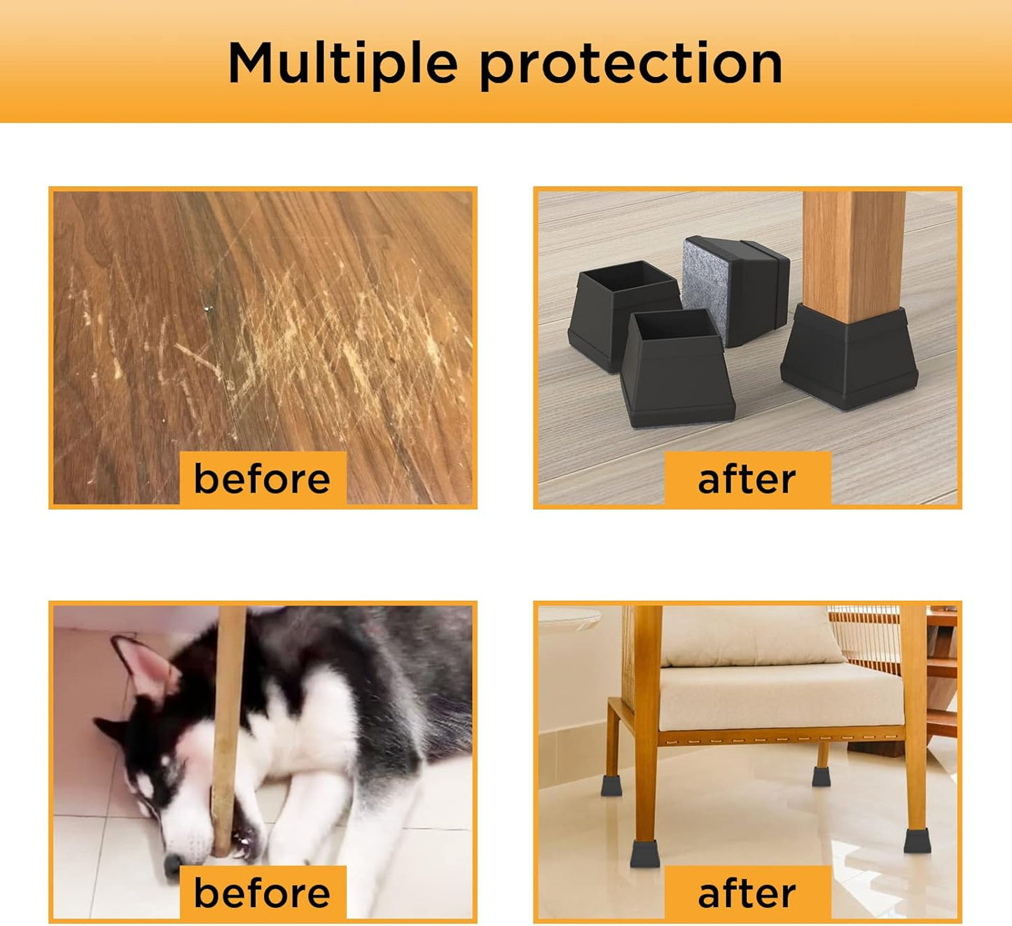 16 PCS Square Chair Leg Floor Protector, Silicone Chair Leg Cover, Furniture Leg Protectors with