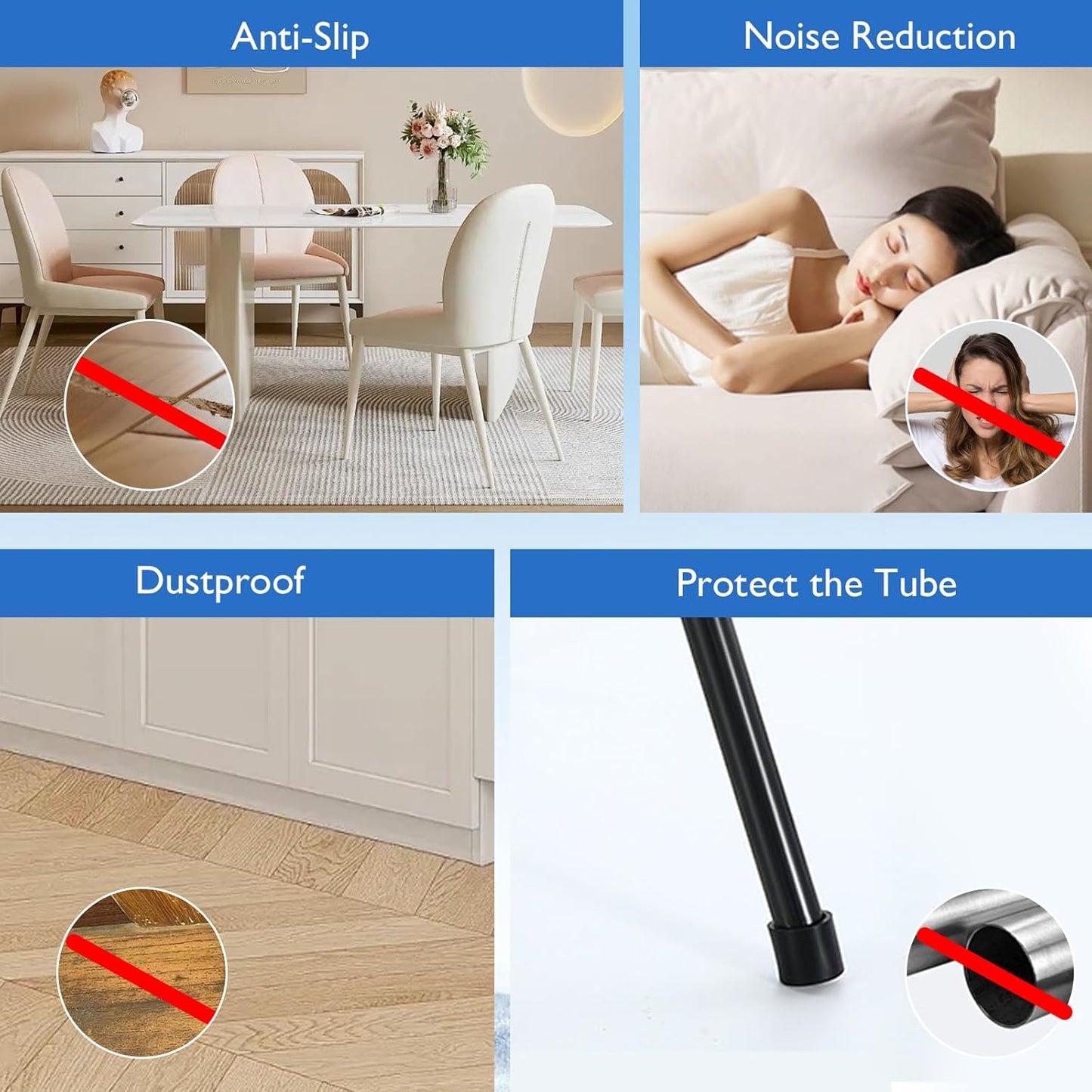 4 Pcs 1-1/2" Round Rubber Chair Leg Caps, PVC Table Leg Covers, Flexible & Anti-Slip Furniture Leg