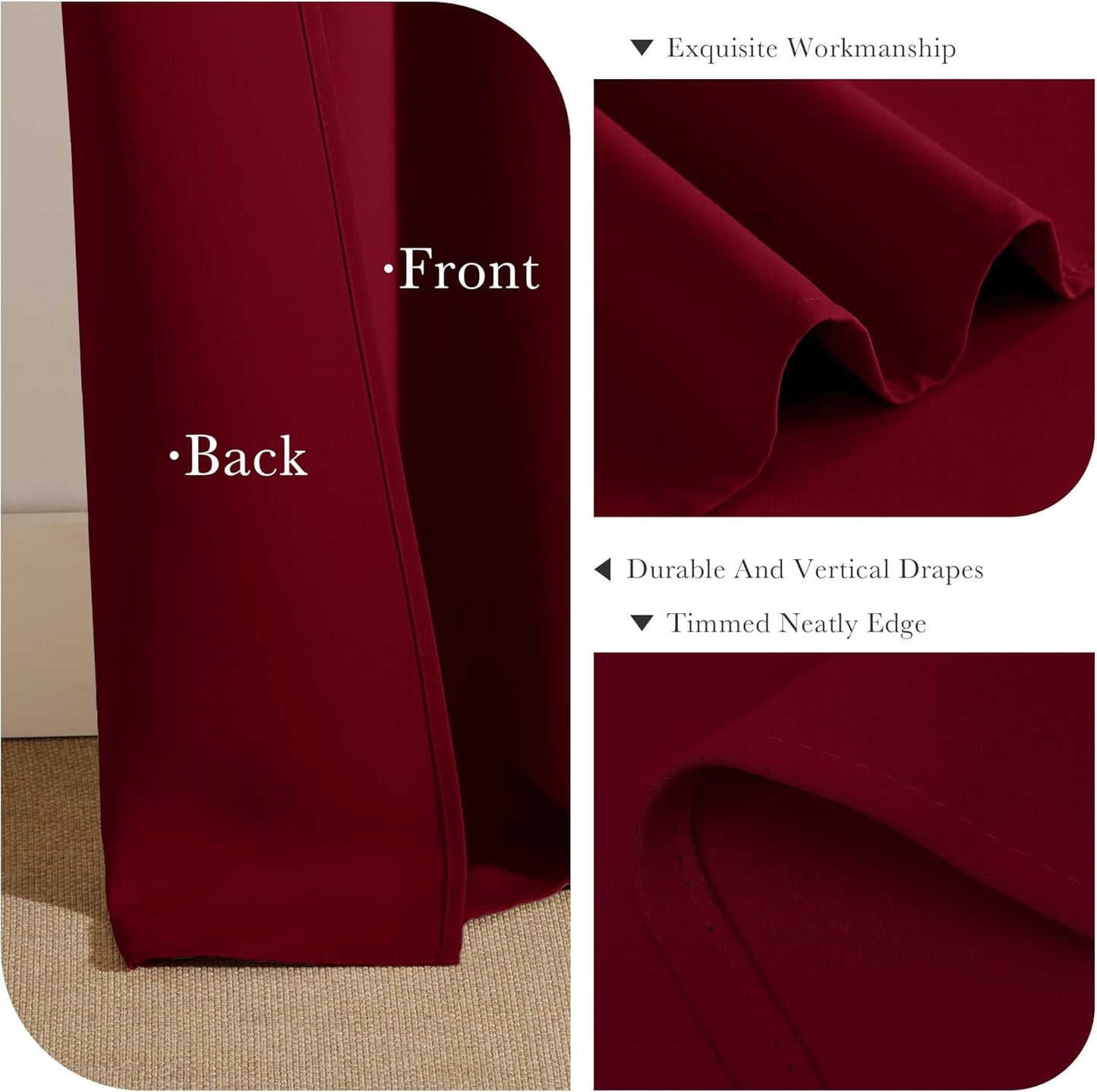 PONY DANCE Christmas Burgundy Red Blackout Curtains and Drapes, Thermal Insulated Solid Rod Pocket