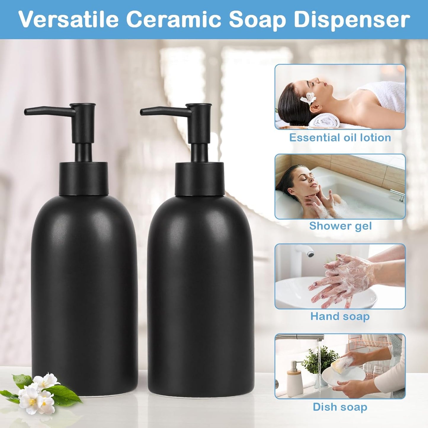 Natheeph 14OZ Ceramic Soap Dispenser Ceramic Soap Pump Dispenser Can Fill Liquid for