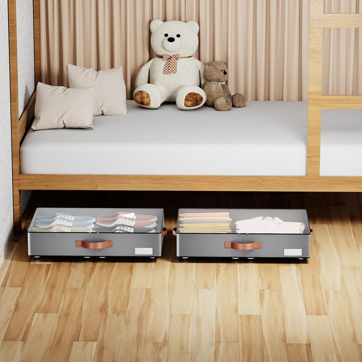 Under bed Storage With Wheels,Low profile 5.5 inches Height Storage Bins,Rolling Under bed Shoe