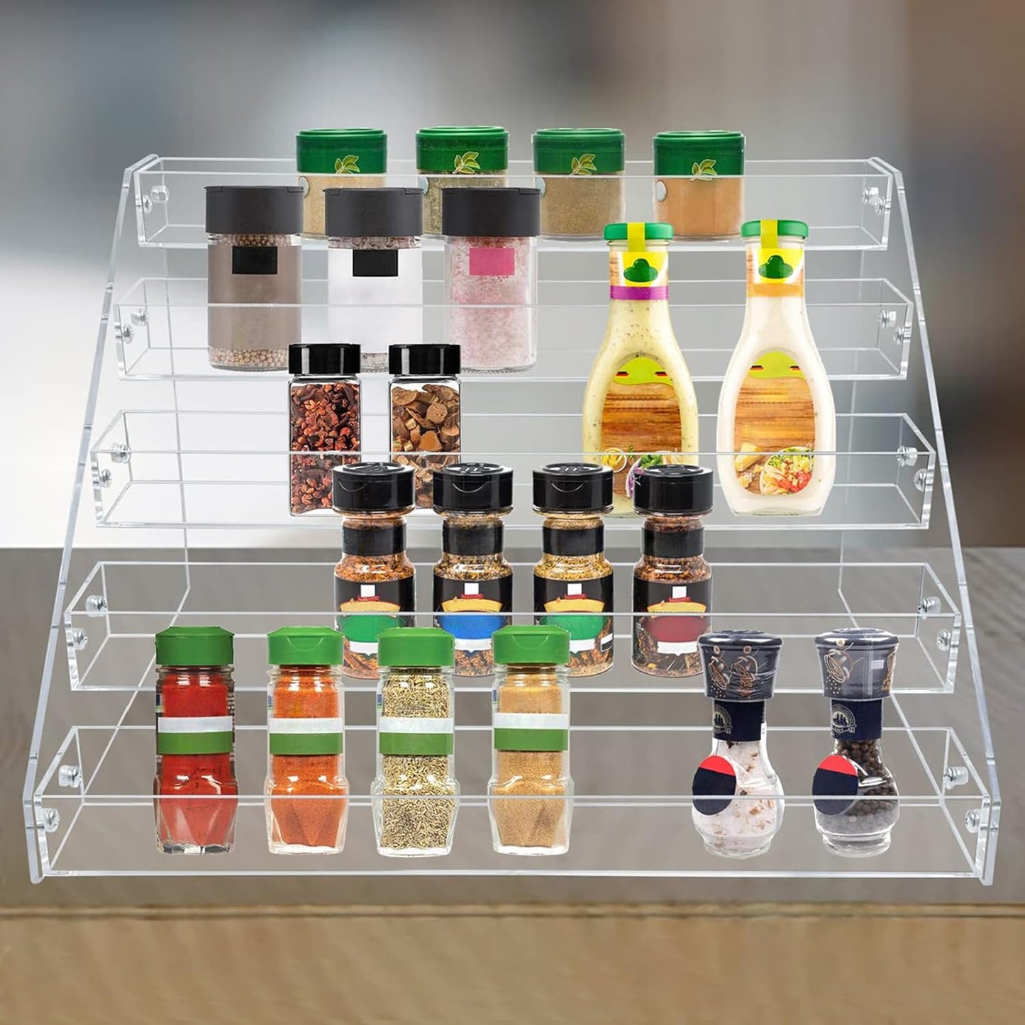 PMMASTO Tiered Spice Rack, Seasoning Organizer, Clear Acrylic Vertical Shelves Can Organizer for