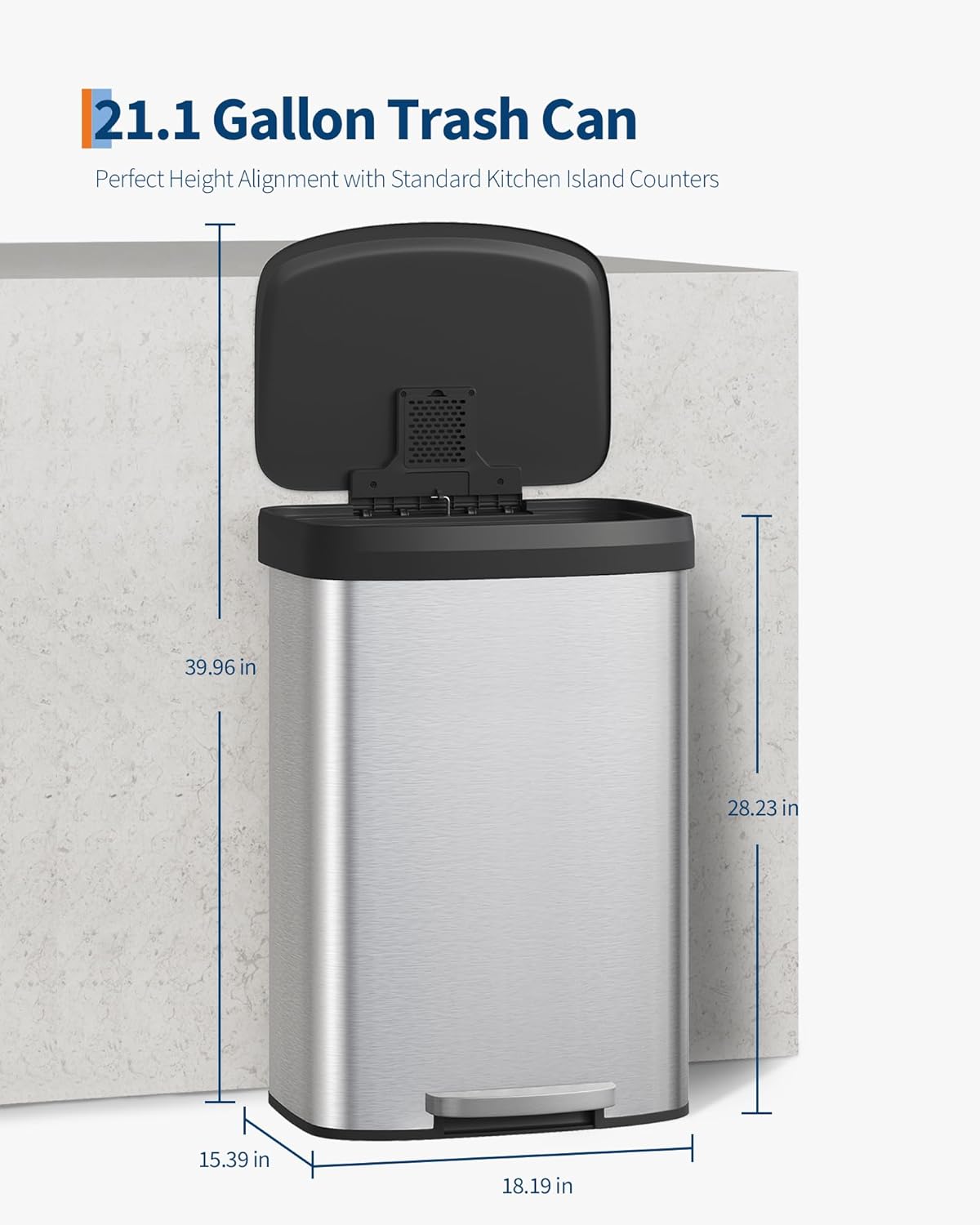 Garvee 21 Gallon / 80 Liter Stainless Steel Trash Can with Lid, Large Garbage Can for Kitchen