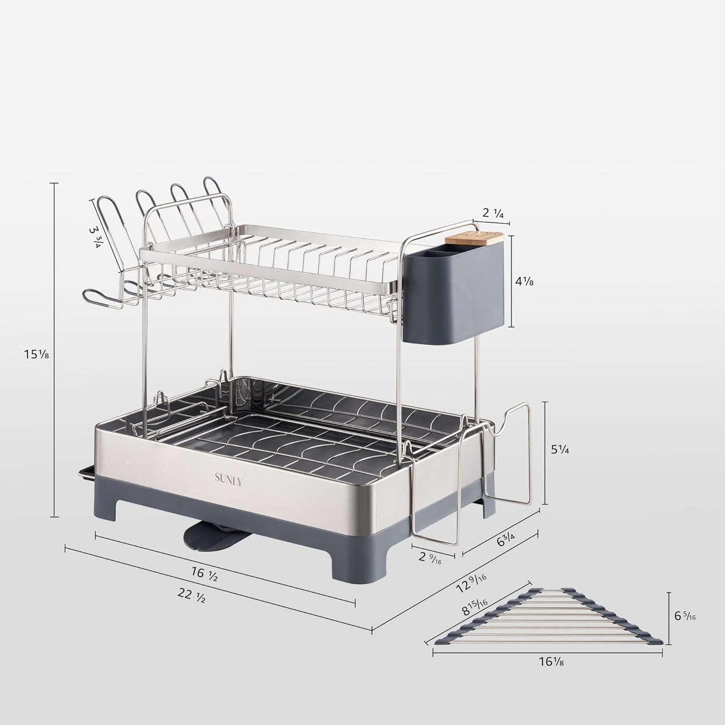 SUNLY Large Dish Drying Rack, Multipurpose 2 Tier Dish Racks for Kitchen Counter, 304 Stainless