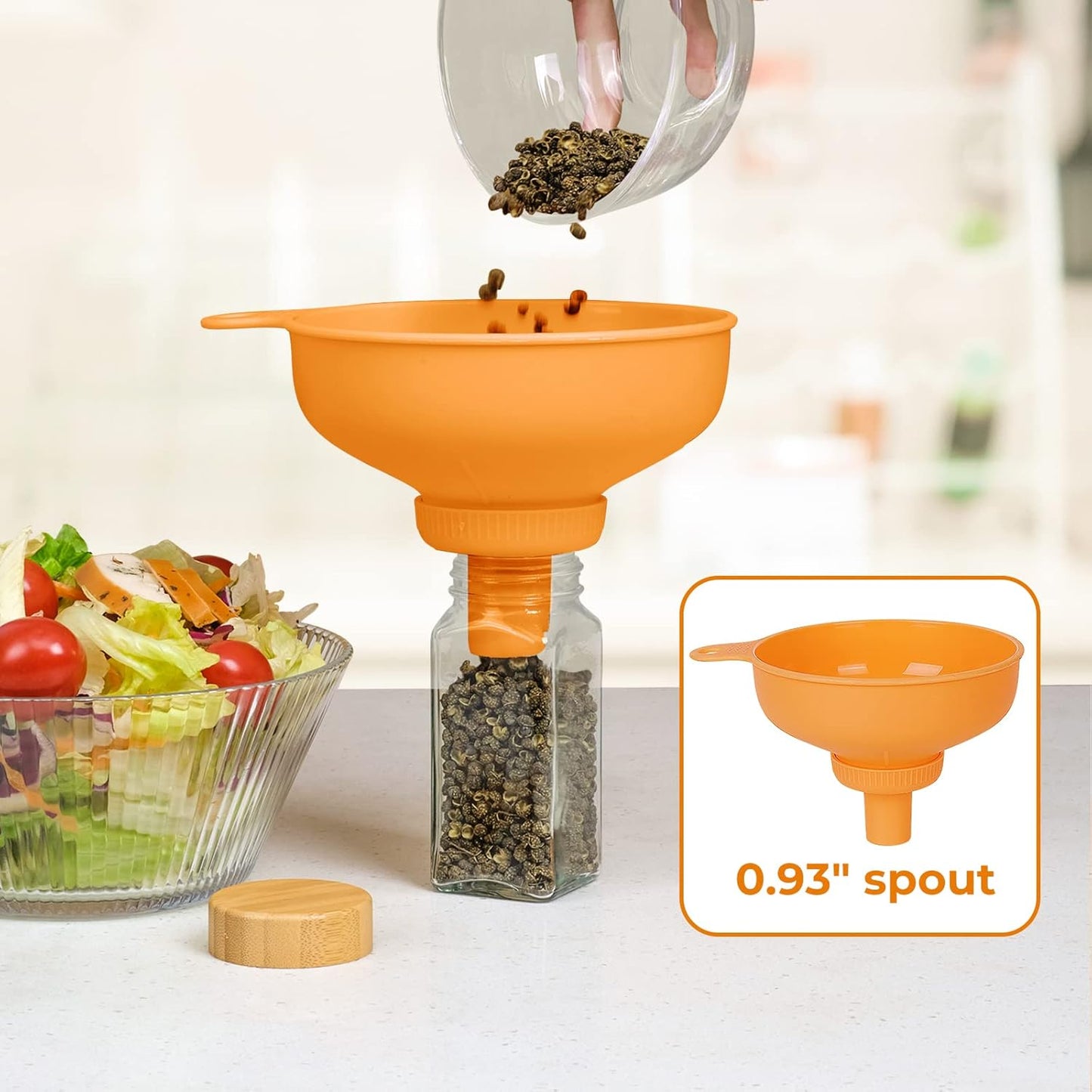 Wide Mouth Kitchen Funnel, Food Grade Plastic Cooking Canning Funnel with 4 Sizes Spouts for