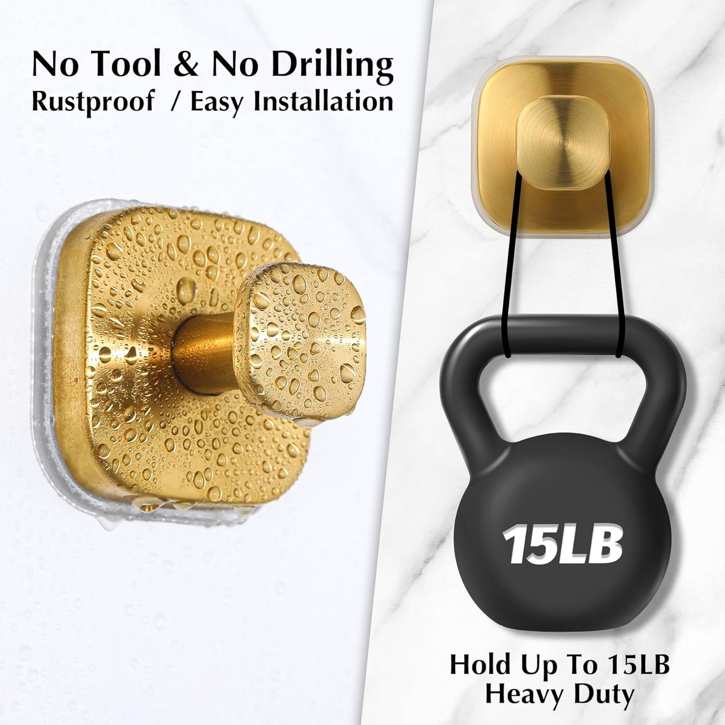 Suction Cup Hooks for Shower - Reusable No-Drill Mounting - Hooks for Towels, Robes & Loofah on