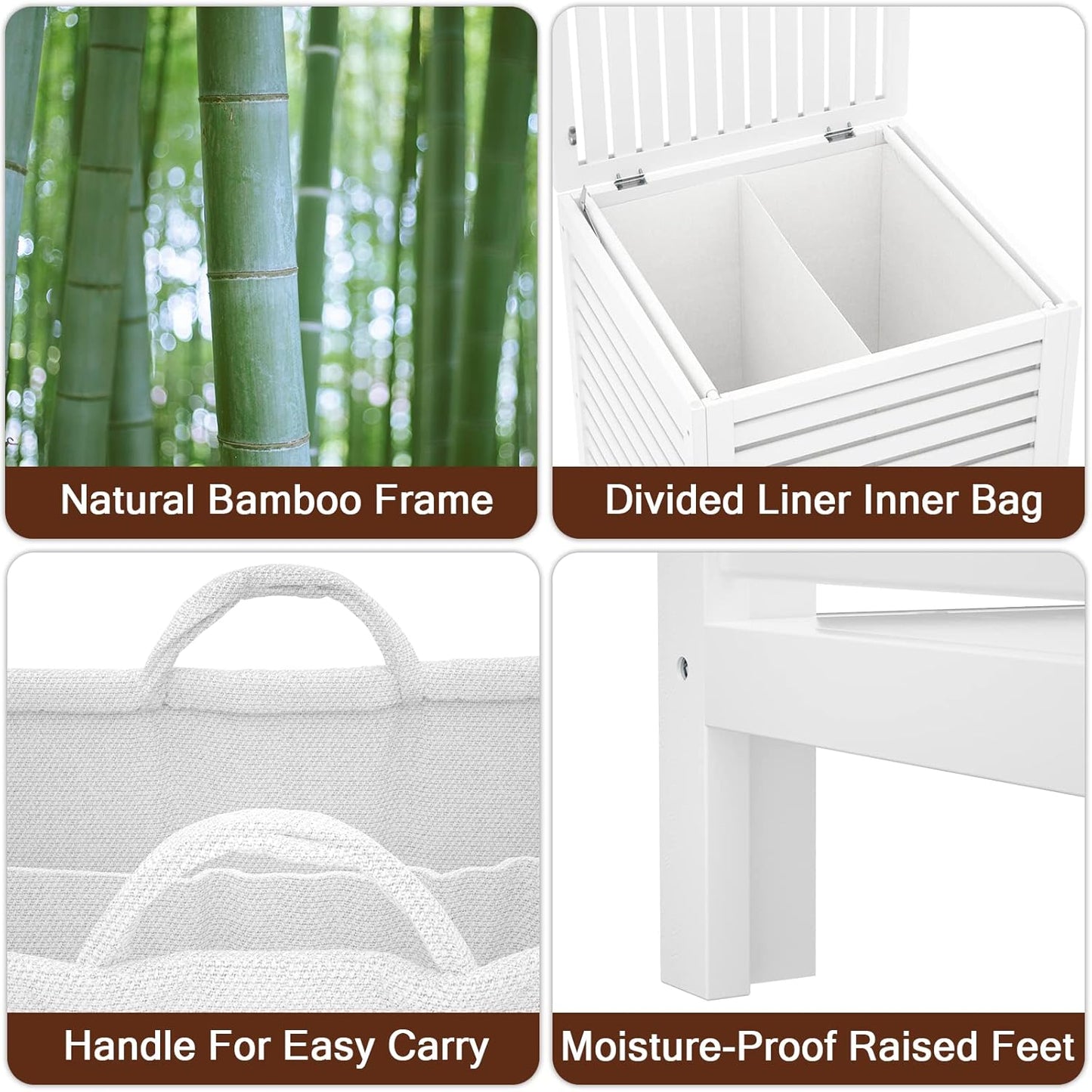 Homykic Bamboo Laundry Hamper with Lid, 120L Large Clothes Laundry Sorter with Removable 2-Section