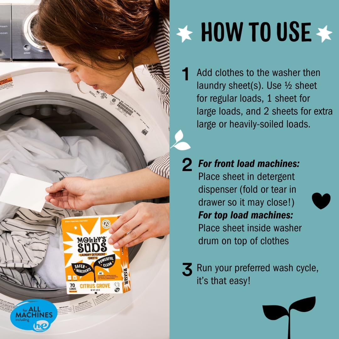 Molly’s Suds Laundry Detergent Sheets | Gentle on Sensitive Skin, Powerful Bio-Based Enzymes