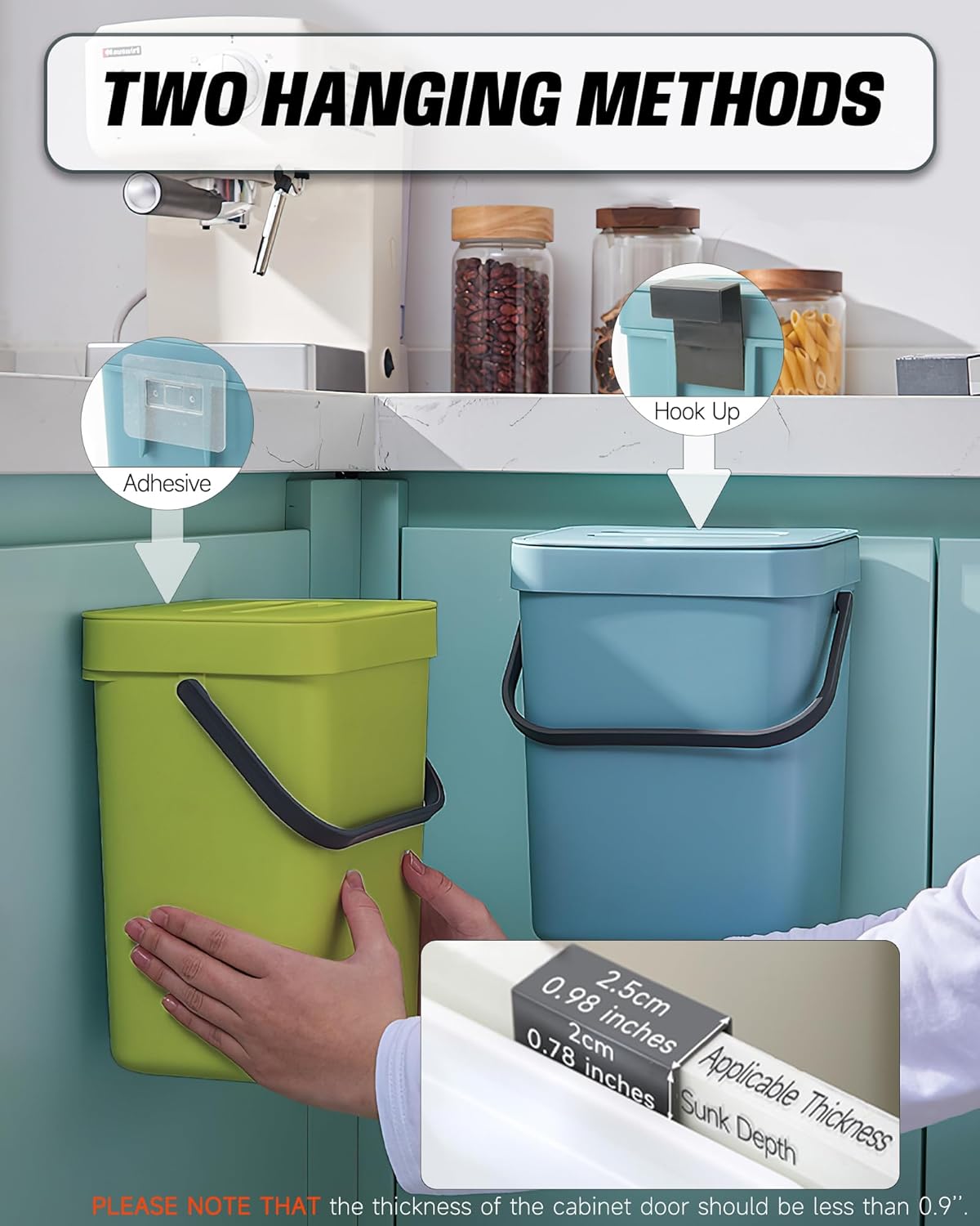 Compost Bin for Kitchen Countertop 5L/1.3 Gal Hanging Small Trash Can with Lid, Kichen Under Sink