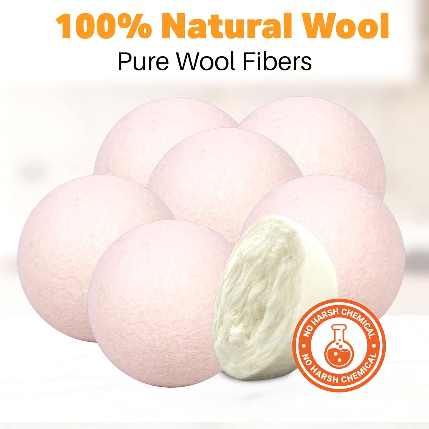 Wool Dryer Balls Organic Felt 6 Pack Laundry Fabric Softener, Extra Large Reusable Handmade Natural