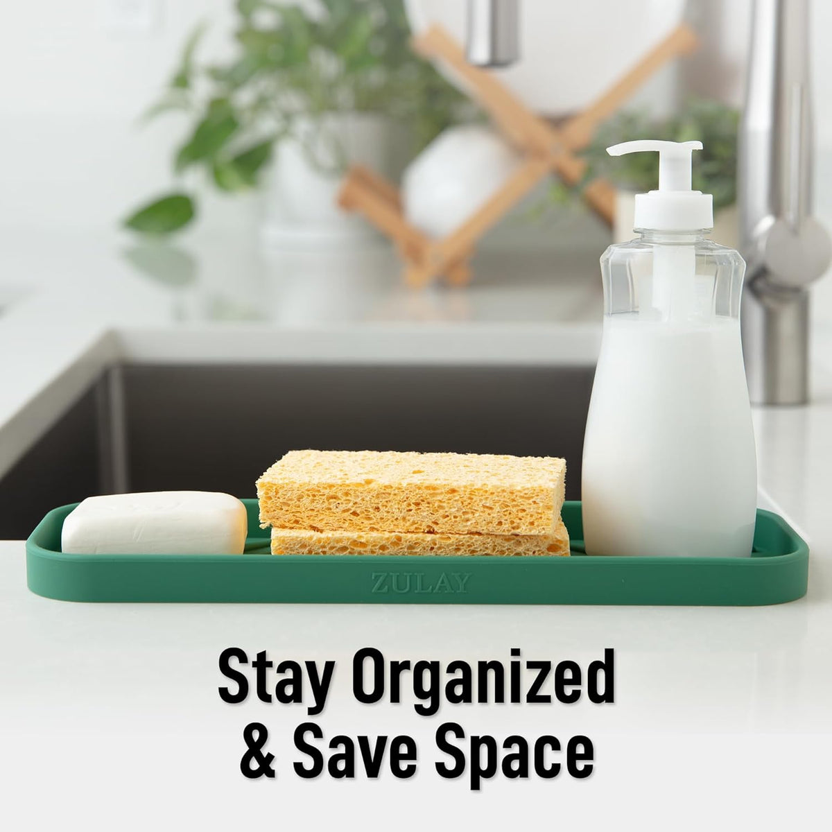 Zulay Kitchen Large Silicone Sponge Holder (12x4) – Flexible Sink Organizer Tray for Kitchen &