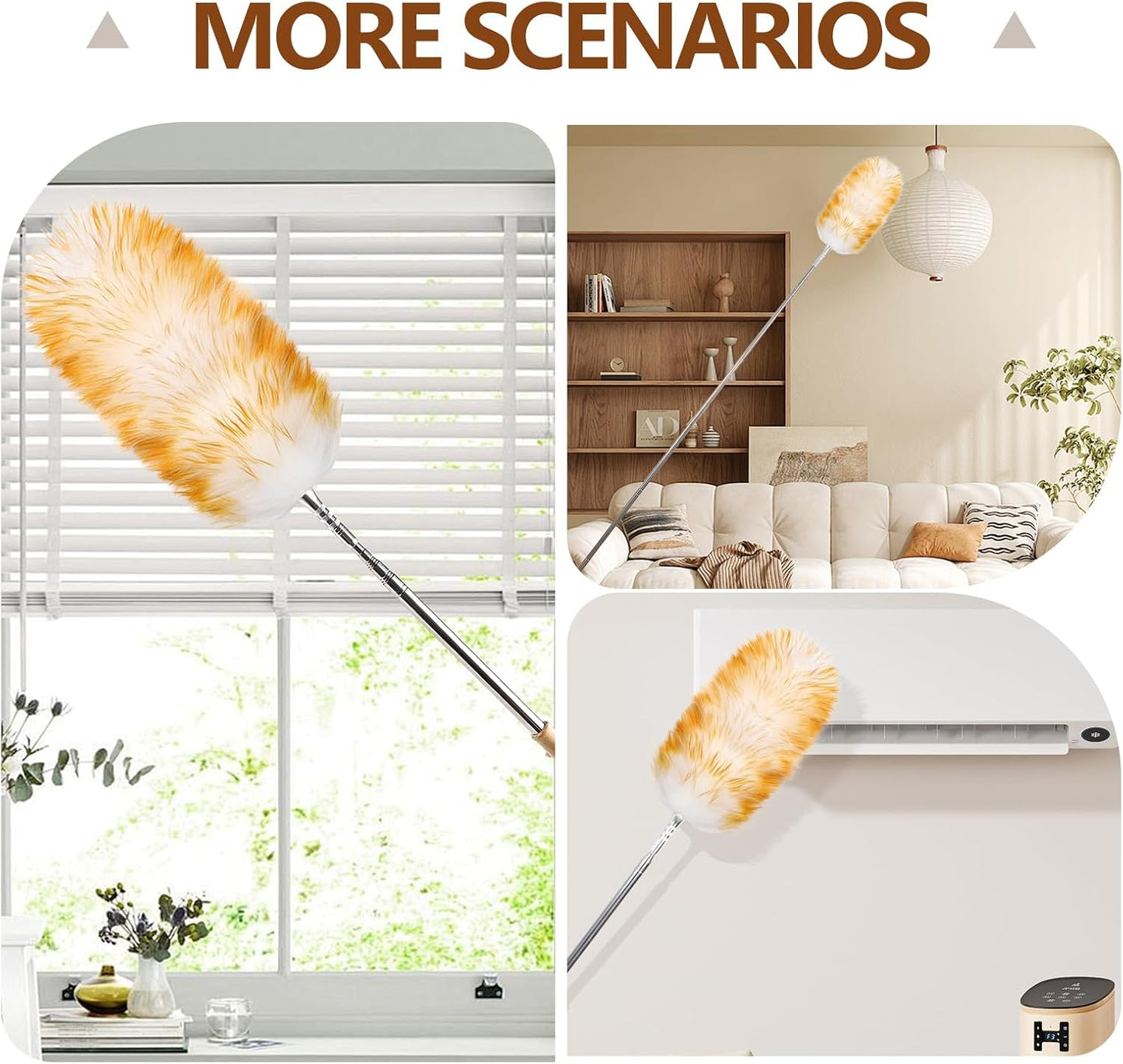 Lambswool Duster for Cleaning with Solid Wooden Handle Leather Hang Strap 87.8" Removable