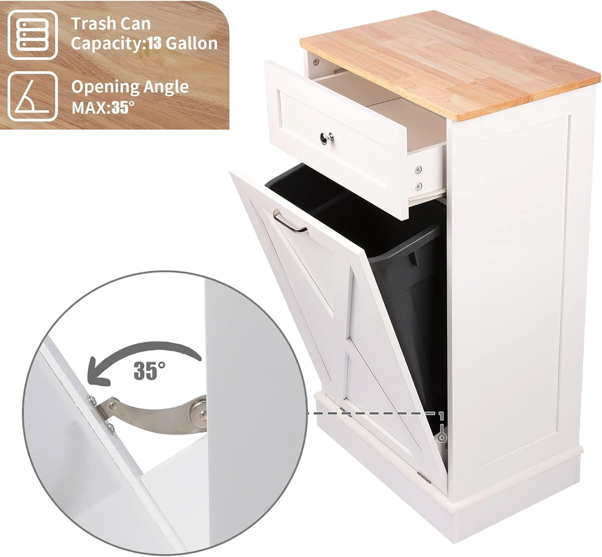 Betterhood Tilt Out Trash Cabinet 10 Gallon Wooden Free Standing Laundry Sorter Cabinet,Recycling