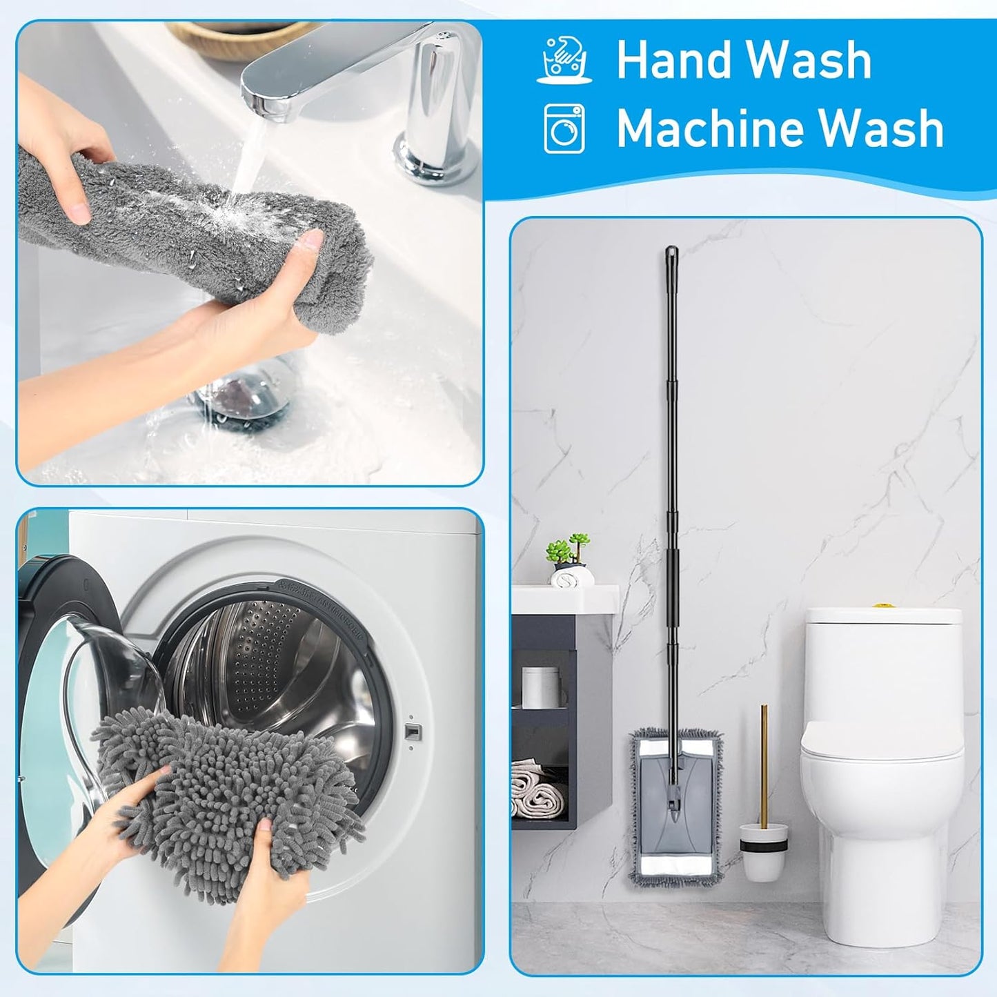 Wall Cleaner Mop with Long Handle, Wall Dust Cleaning Mop for Washing Walls with 2 Microfiber