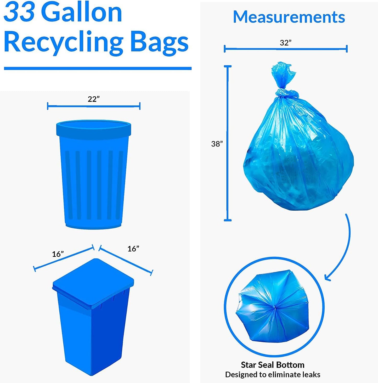 Reli. SuperValue 33 Gallon Recycling Bags (120 Count) Made in the USA - Blue Trash Bags, 30-33
