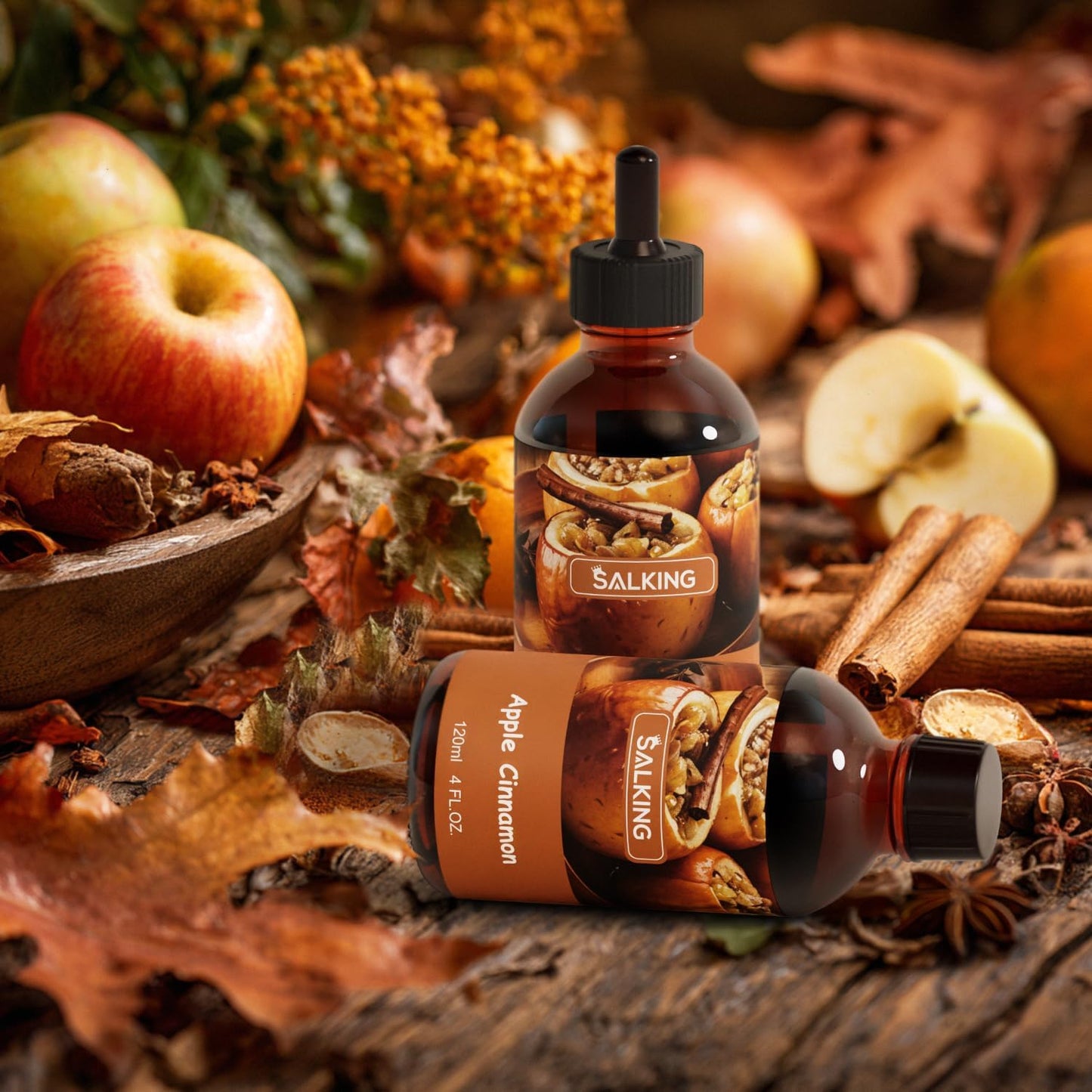 SALKING Apple Cinnamon Fragrance Oil, 120ml (4 Fl Oz) Premium Essential Oils for Diffuser, Candle