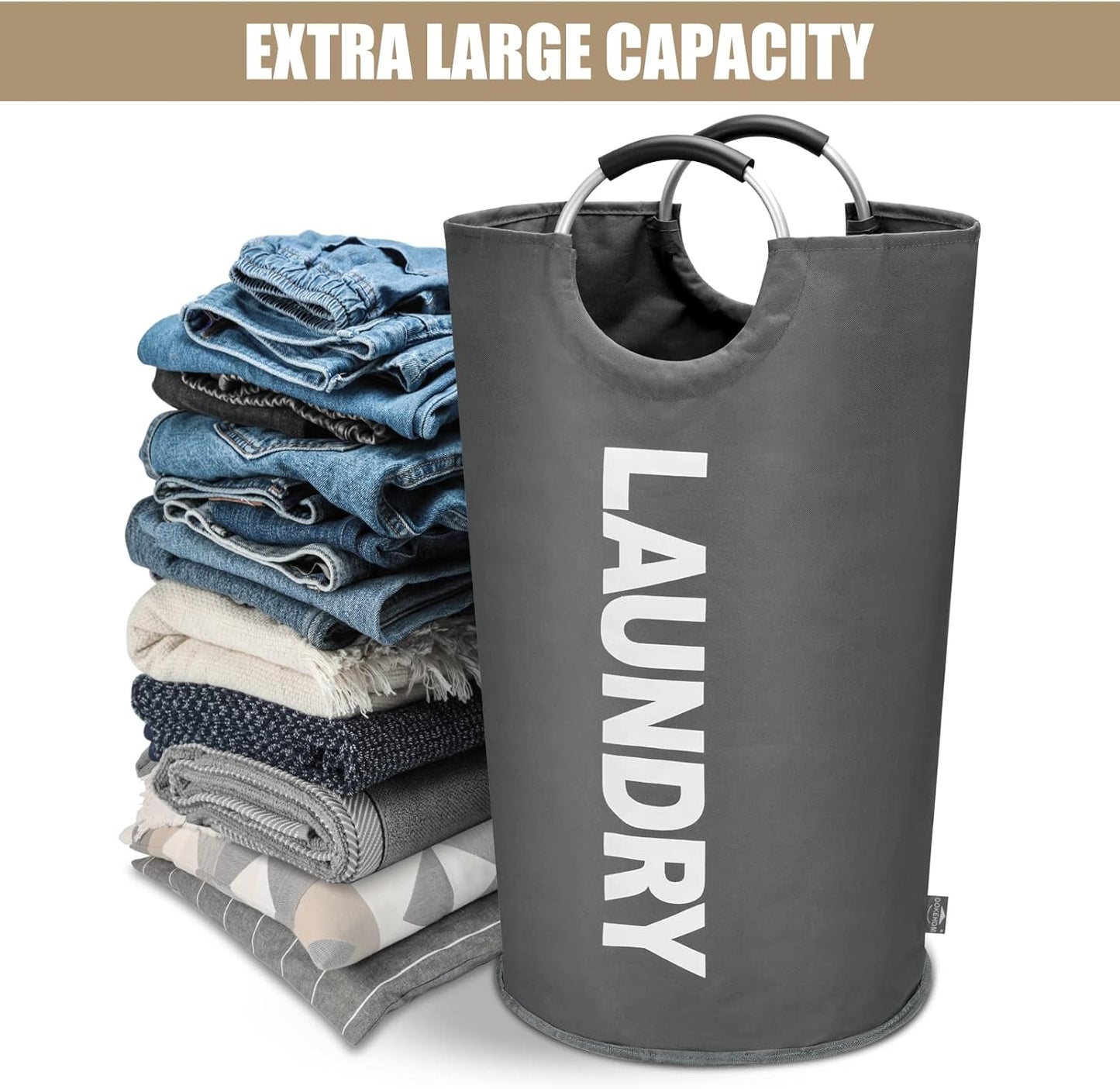 DOKEHOM 90L Large Laundry Basket, Collapsible Laundry Bag, Freestanding Tall Clothes Hamper