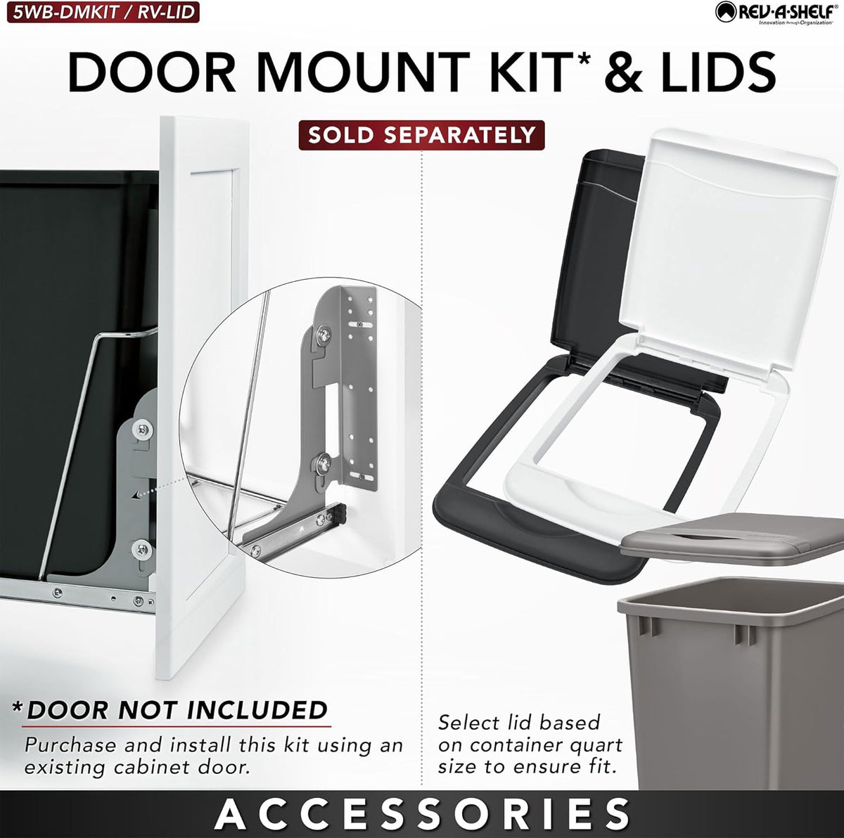 Rev-A-Shelf Pullout Trash Can for Kitchen Cabinets 35 Qt Garbage Waste Recycling Bin w/ Full