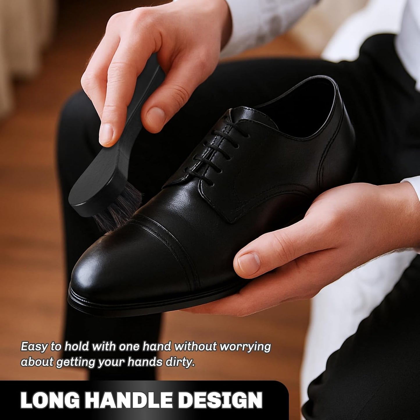 4 Pcs Horsehair Shine Shoes Brush Kit Polish Dauber Applicators Cleaning Leather Shoes Boots Care