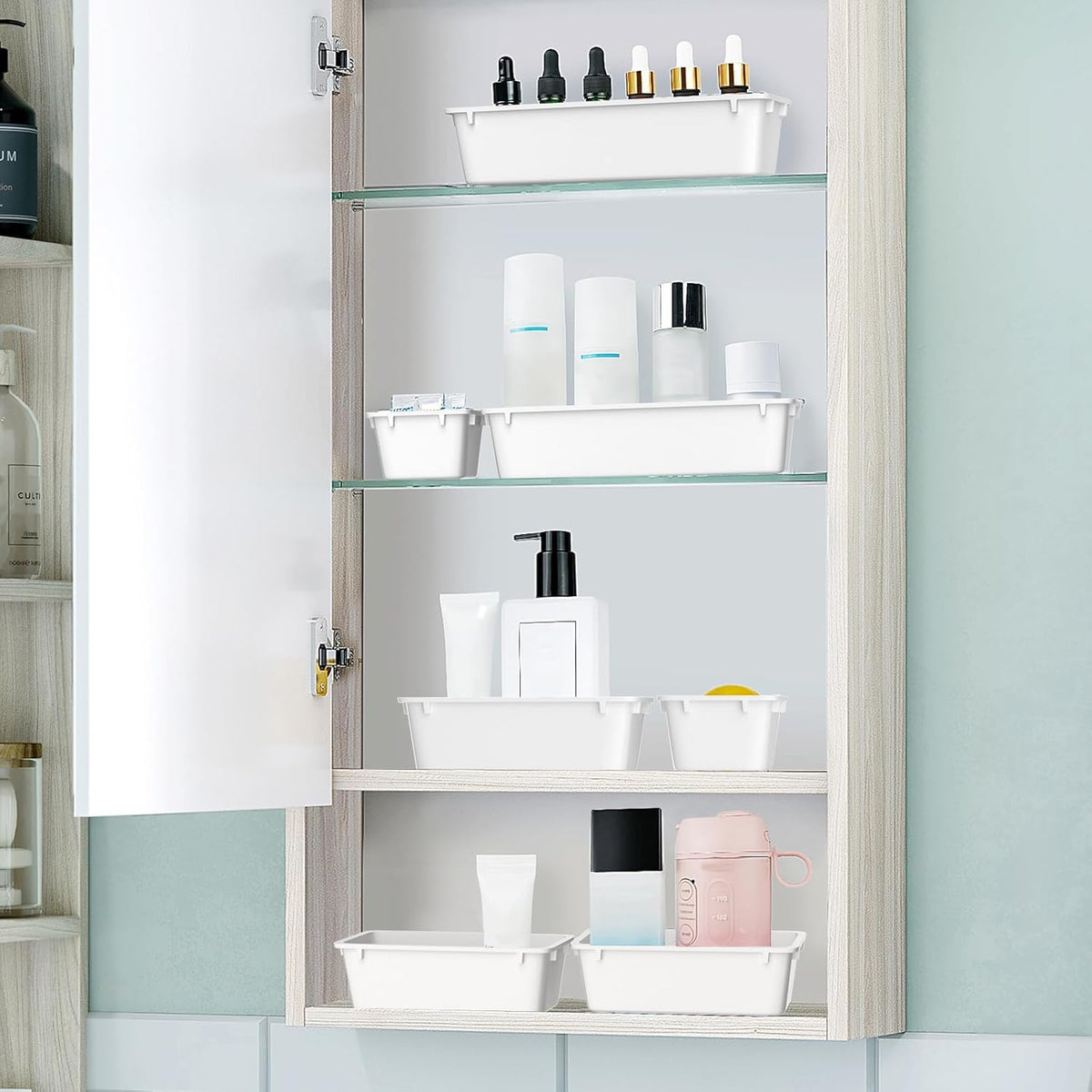 WOWBOX 25 PCS Plastic Drawer Organizer Set, 4 Sizes Desk Drawer Divider Organizers and Storage Bins