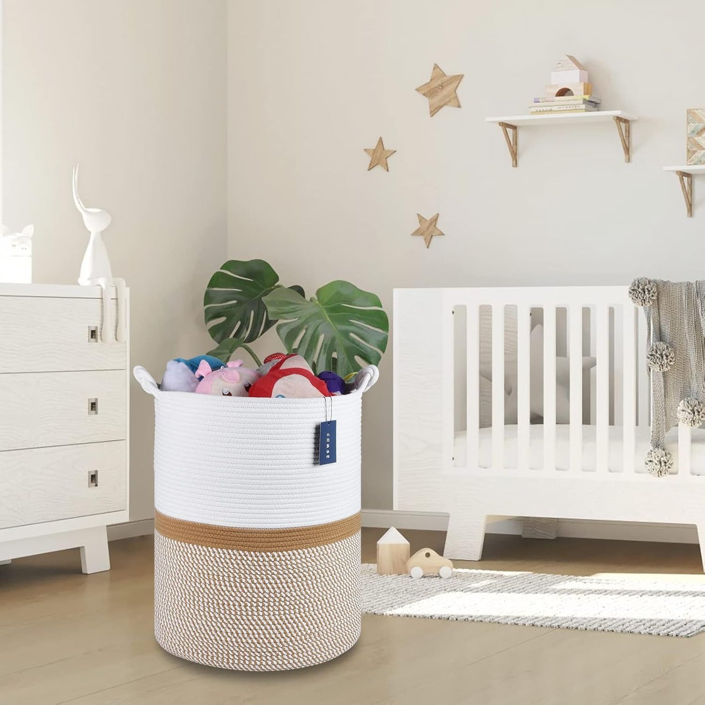 COMSE Extra Large Blanket Basket, Tall Woven Storage Basket, Nursery Hamper, 15.7”x 21.7”, Cotton