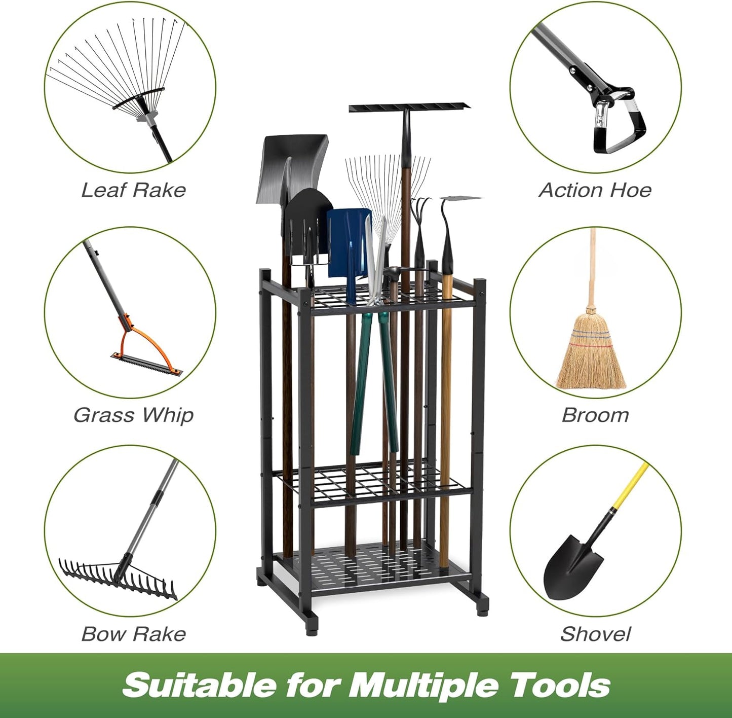 Garden Tool Organizer, Yard Tool Tower Rack for Garage Organization and Storage, Up to 35