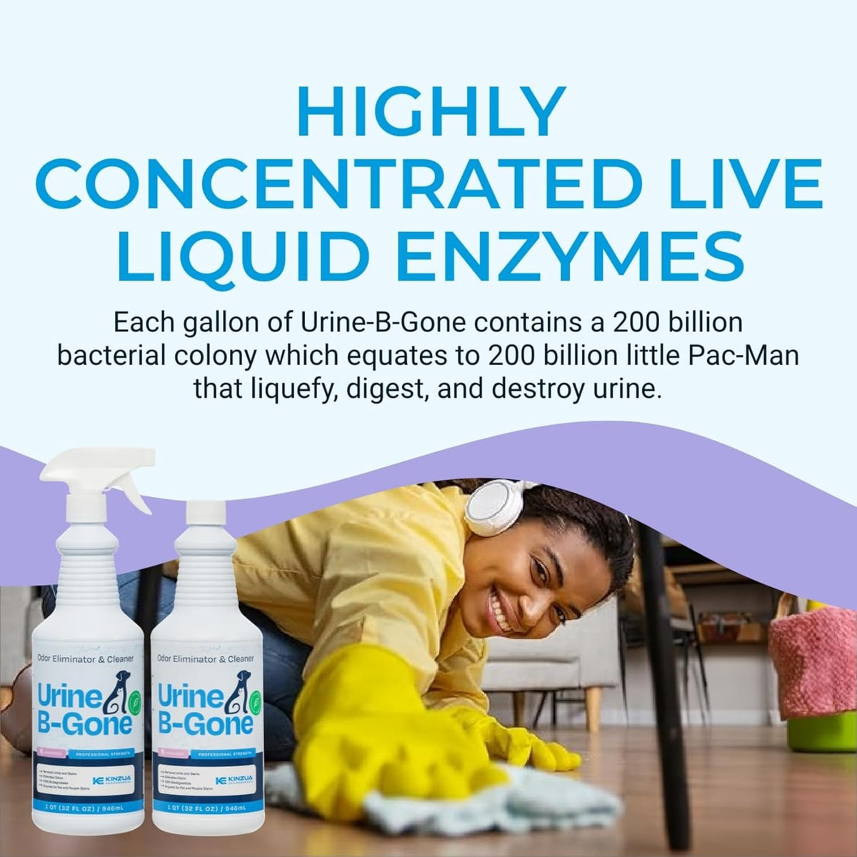 KINZUA ENVIRONMENTAL Urine B-Gone, Professional Enzyme Odor Eliminator & Pet Stain Remover, Human