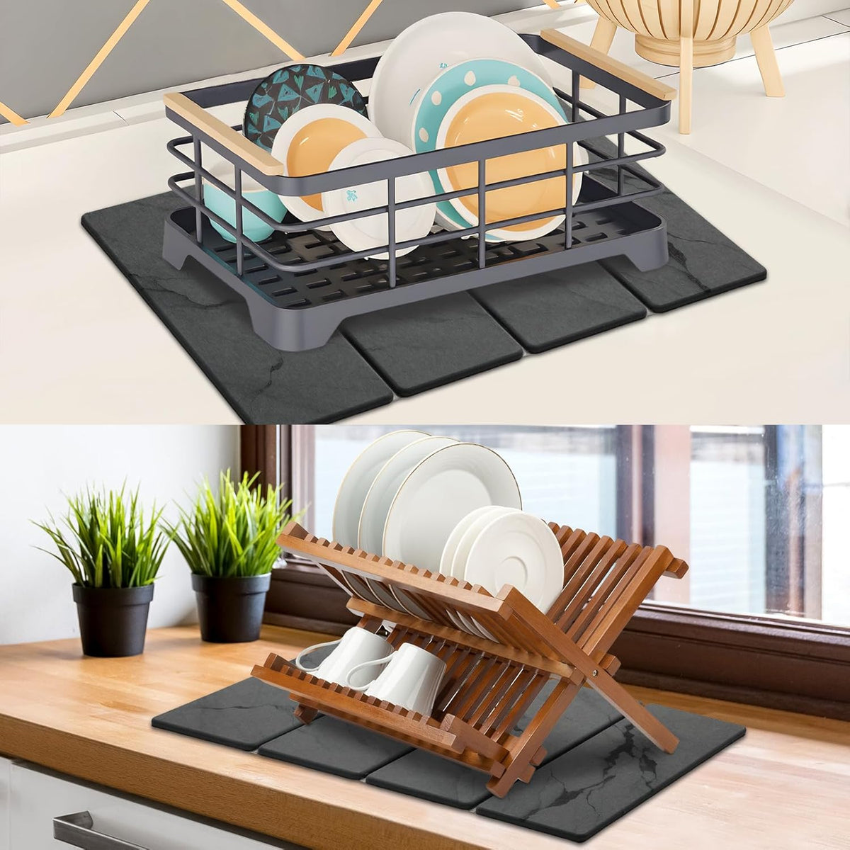 2 PCS Large Stone Dish Drying Mat for Kitchen Counter Quick Dry Stone Dishes Mats Marbled Water