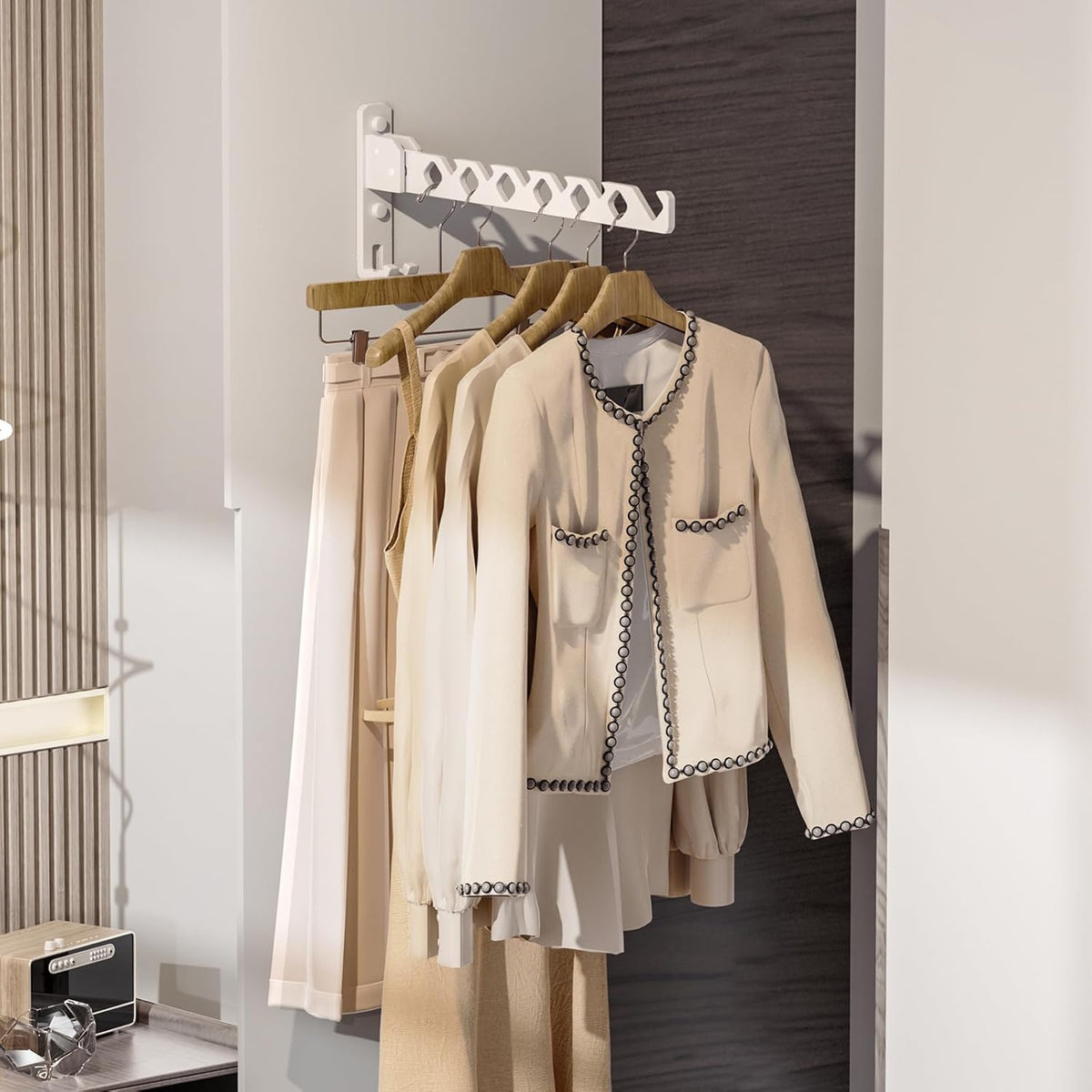 Dr.DJ Wall Mount Coat Hanger Holder White Clothes Drying Organizer Rack Garment Hooks Aluminium