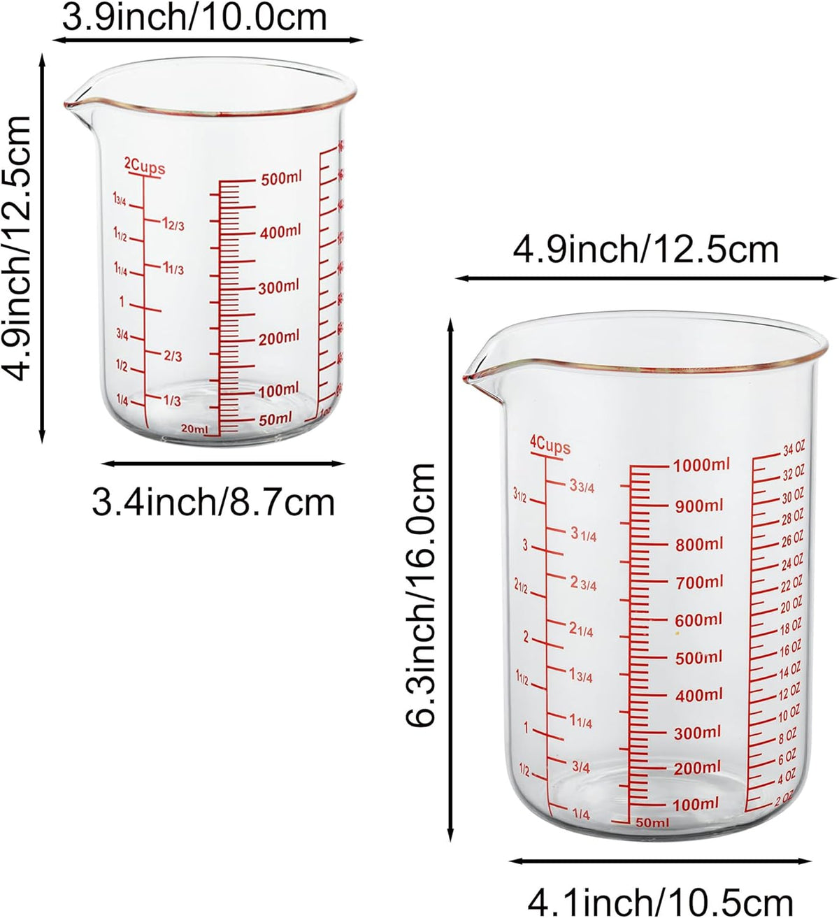 3 Piece Glass Measuring Cup Set, Includes 2-Cup, 4-Cup, and 8-Cup High Borosilicate Glasss Liquid