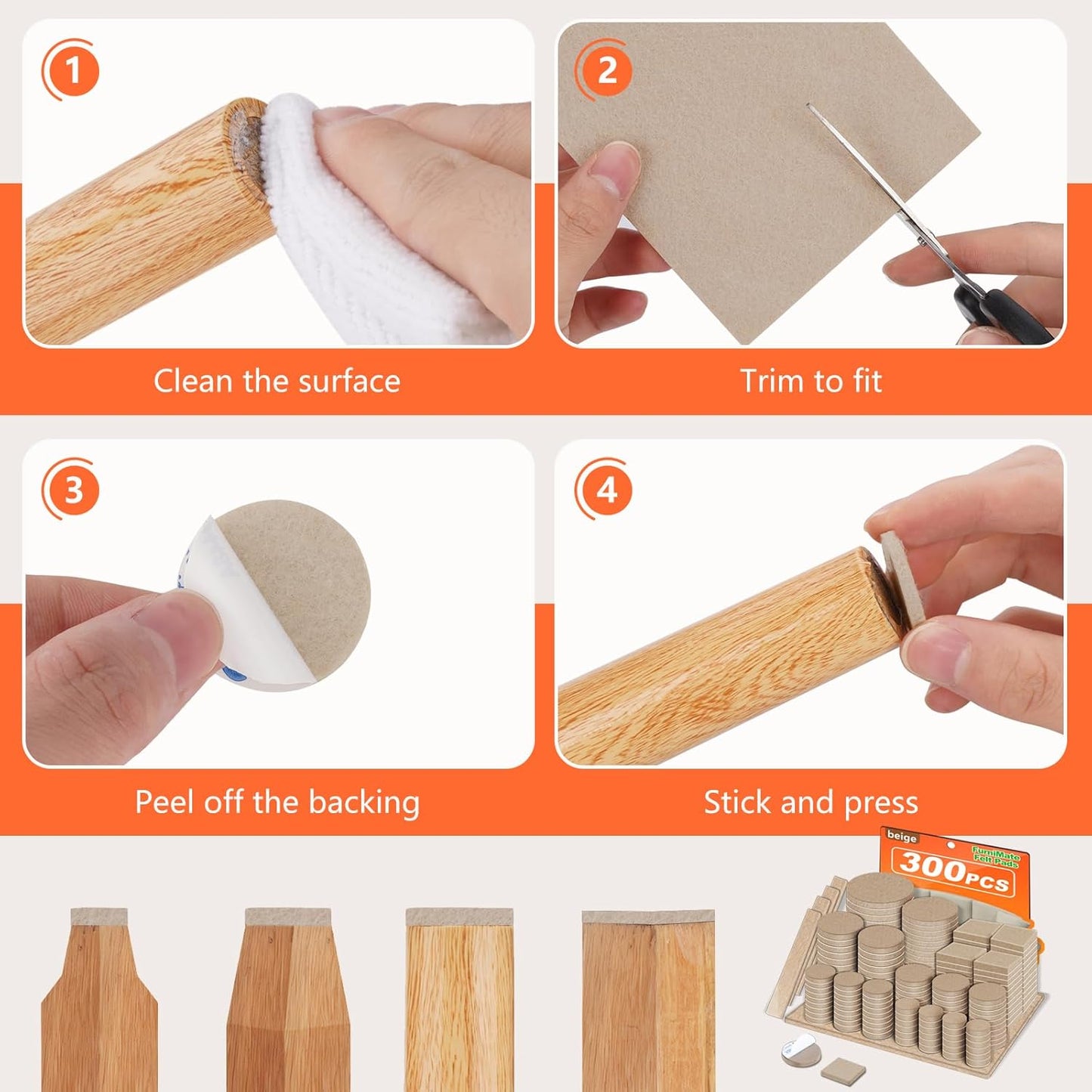 Felt Furniture Pads 300 Pieces, Furniture Pads for Hardwood Floors, Floor Protectors for Furniture